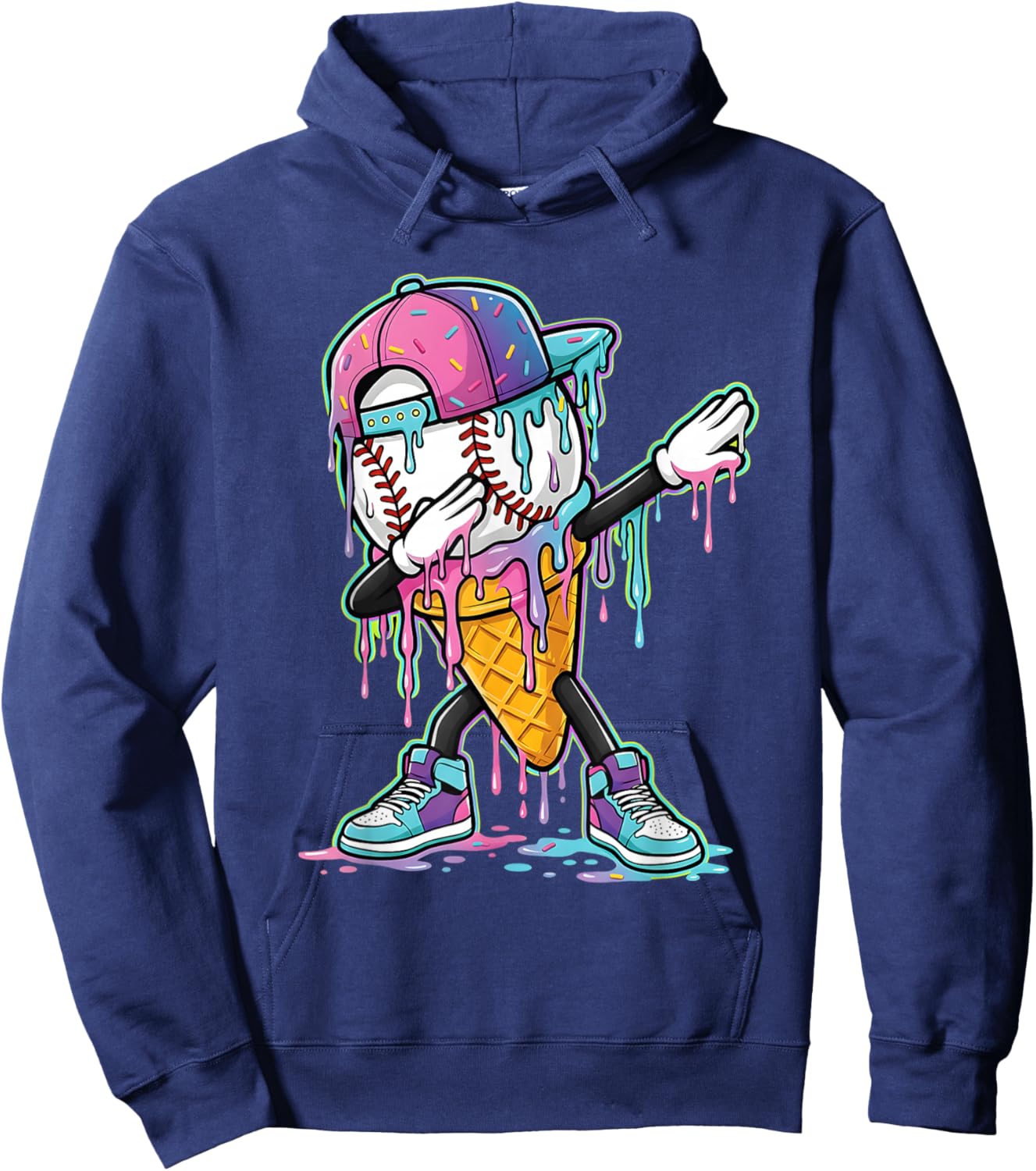 Dripping Baseball Drip Boys Ice Cream Drip Baseball Sport Hoodie - Hoodie | Navy