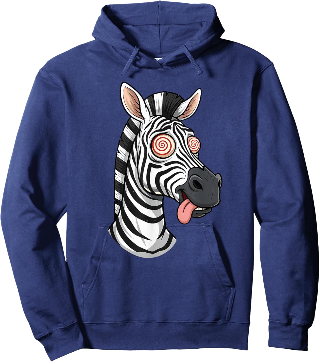 Crazy Zebra with Swirl Eyes Tongue Out Hoodie - Hoodie | Navy
