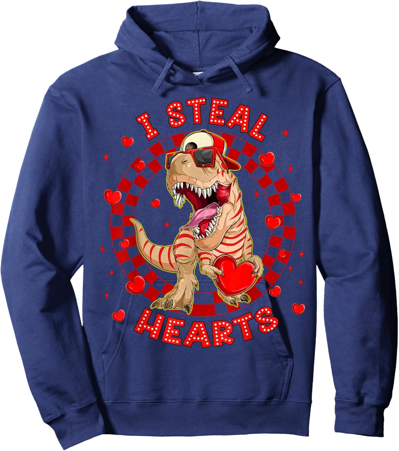 Happy Valentine I Steal Hearts Trex Funny Dinosaur Men Women Hoodie - Hoodie | Navy