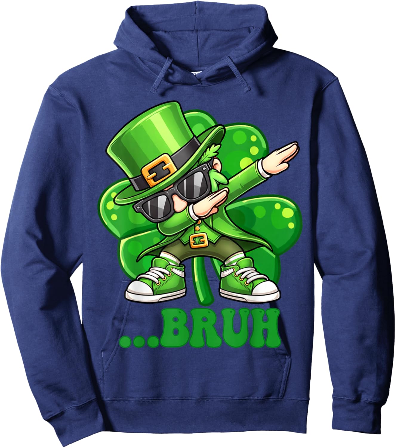 Shamrock Leprechaun Dabbing Bruh Funny St. Patrick’s Day Hoodie - Hoodie | Navy