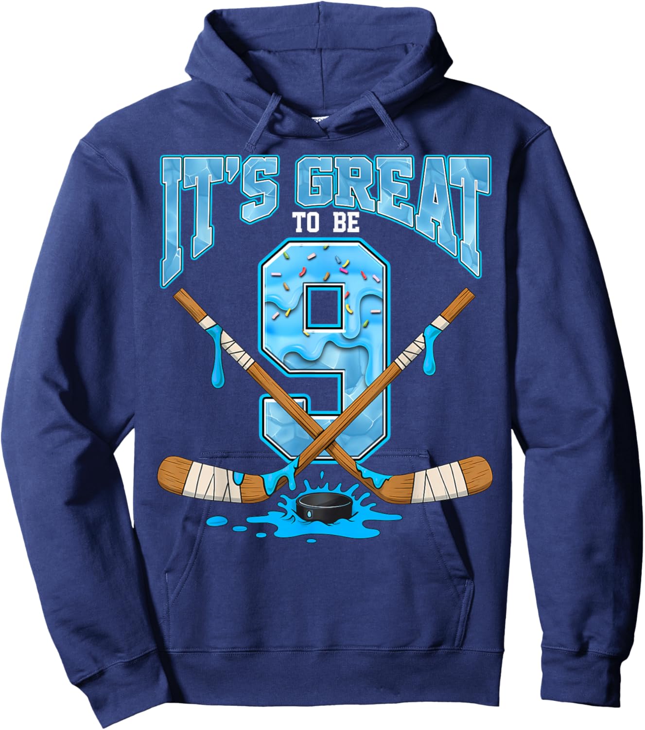 9th Birthday Hockey Lovers It's Great to Be 9 Years Old Hoodie - Hoodie | Navy