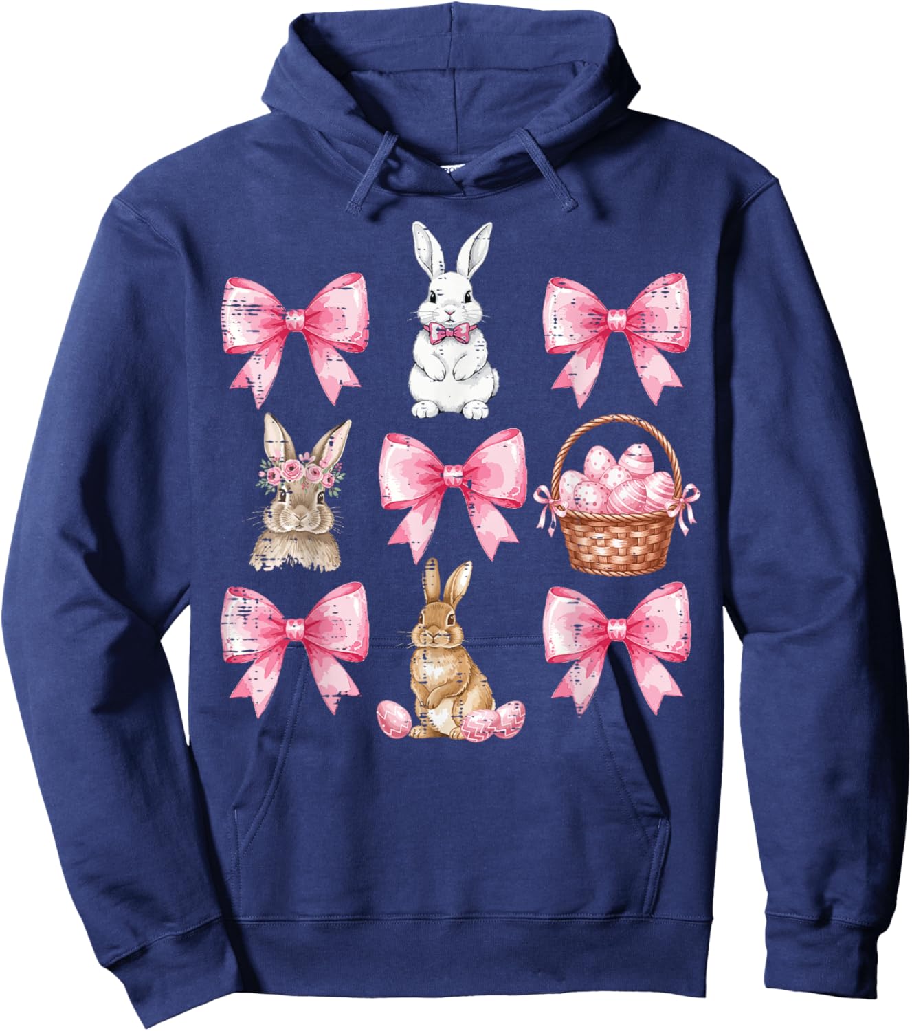 Easter Bunnies Coquette Bow Basket Rabbit Girls Kids Women Hoodie - Hoodie | Navy
