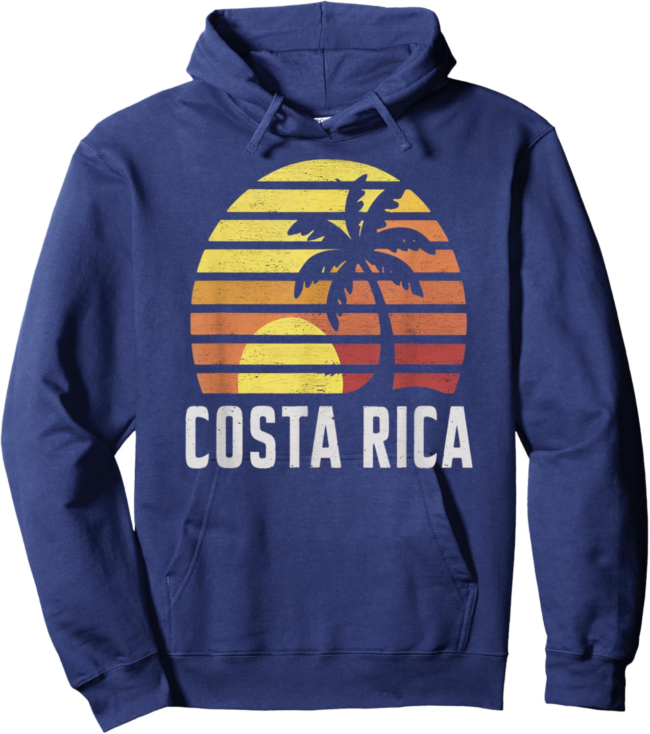 Costa Rica Retro Sunset Scene with Palm and Horizon Vibes Hoodie - Hoodie | Navy
