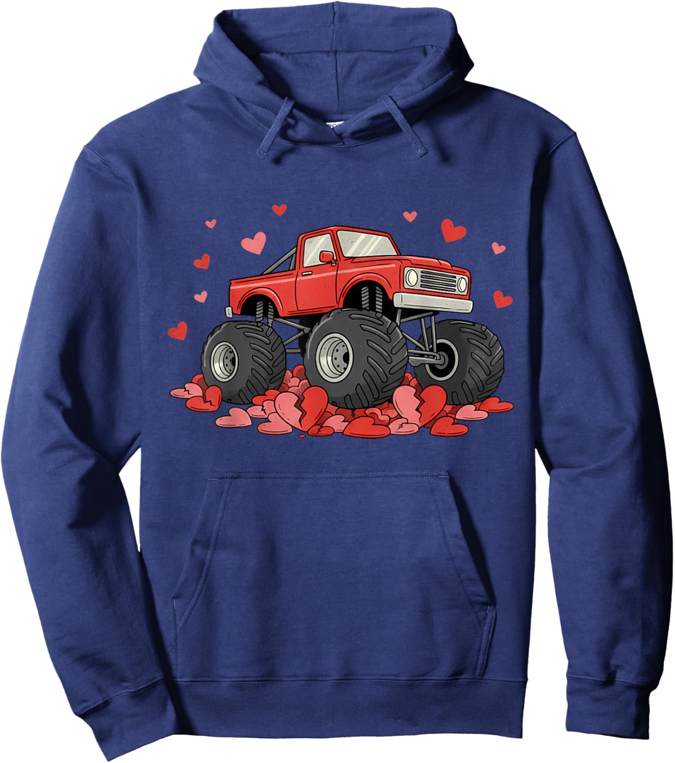 Valentines Day Monster Truck Hearts for Teens Boys Girls Kid Hoodie - Hoodie | Navy