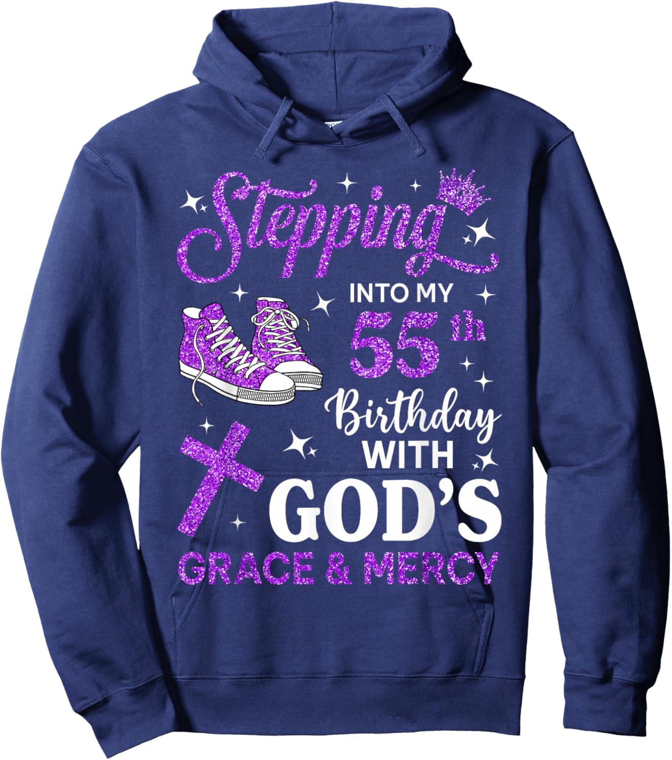 Stepping Into My 55th Birthday Women Girls Sneakers Hoodie - Hoodie | Navy