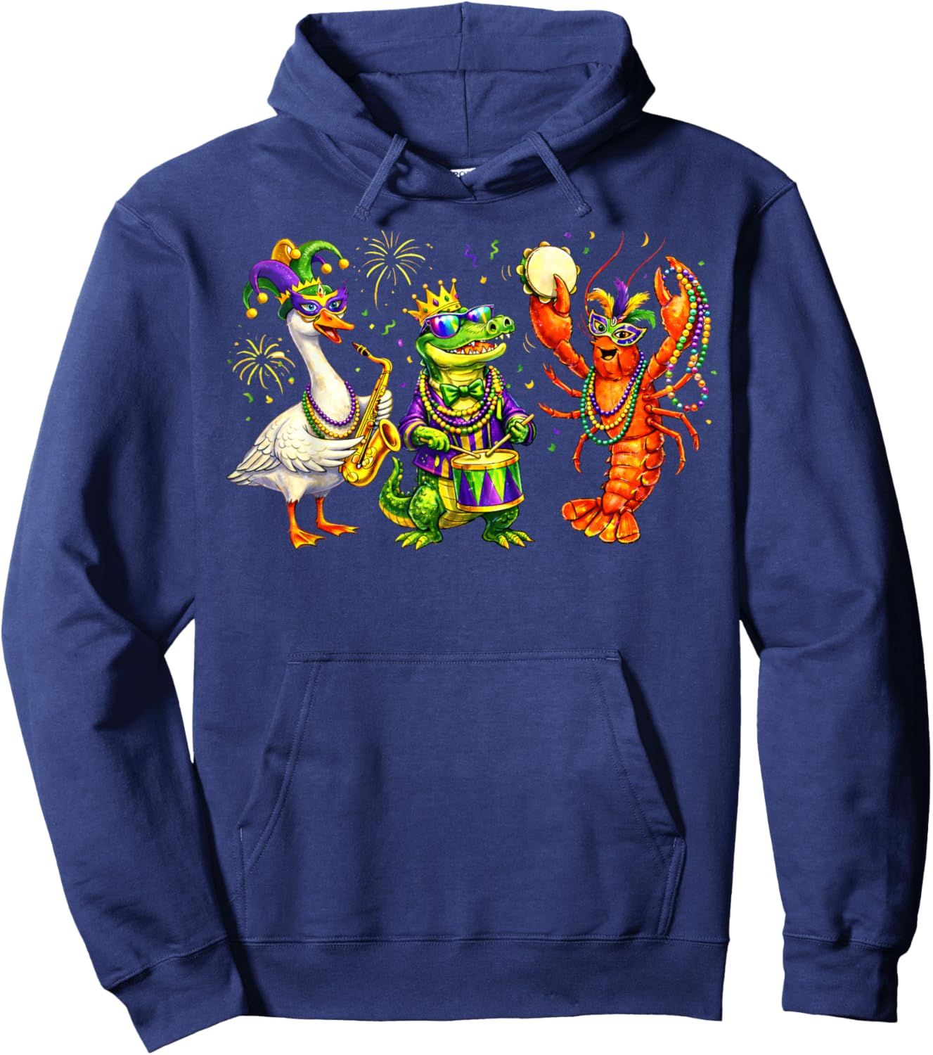 ABC Alligator Brown Pelican Crawfish Louisiana Mardi Gras Hoodie - Hoodie | Navy