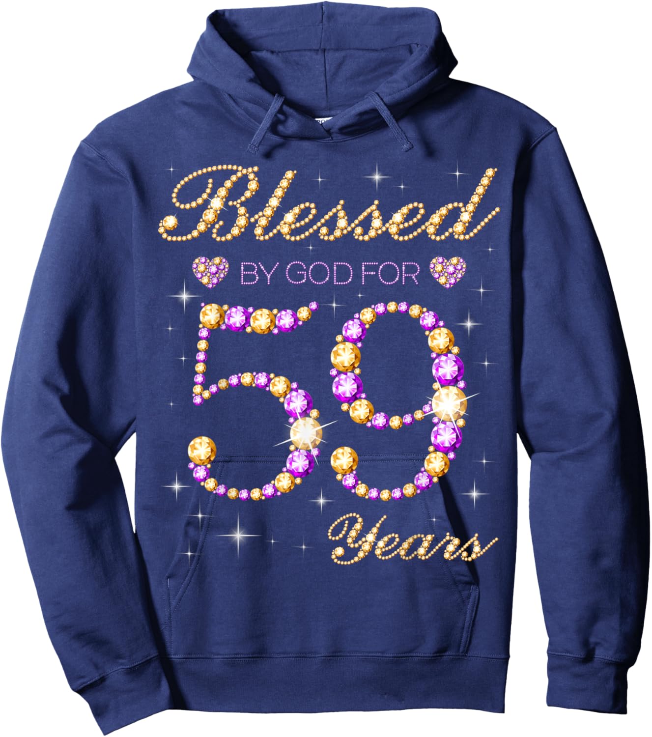 Blessed by God for 59 Years Old Birthday Party Cute Bday Hoodie - Hoodie | Navy