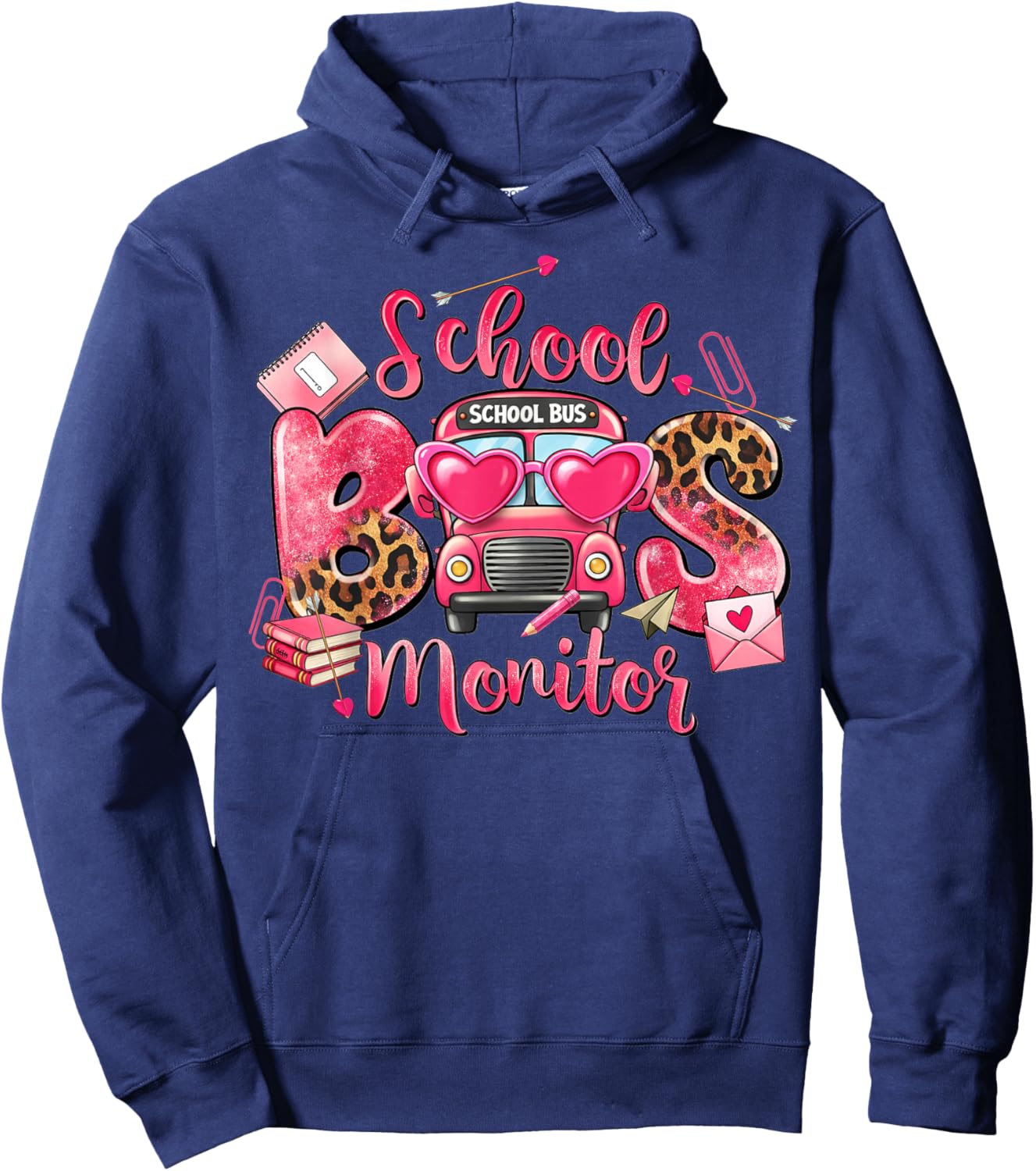 Leopard School Bus Monitor Bus Driver Valentines Student Hoodie - Hoodie | Navy