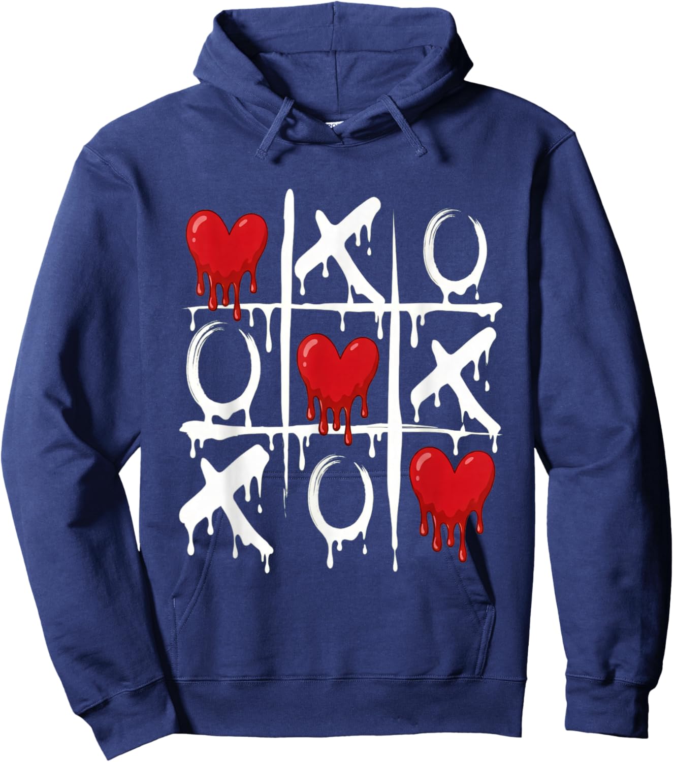 Valentine Tic Tac Toe Love Red Heart Cute Couple Romantic Hoodie - Hoodie | Navy