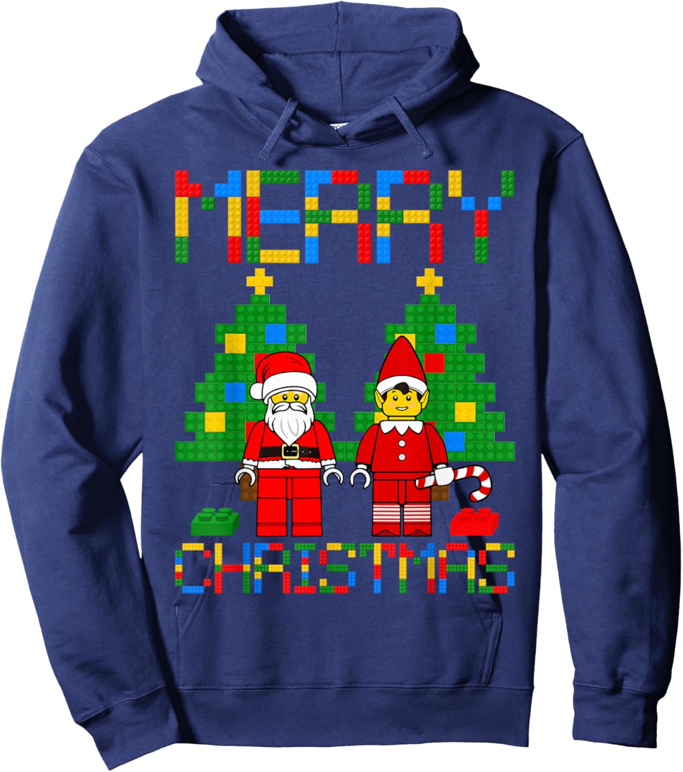 Merry Christmas Blocks Building Christmas Tree & Santa Kids Hoodie - Hoodie | Navy