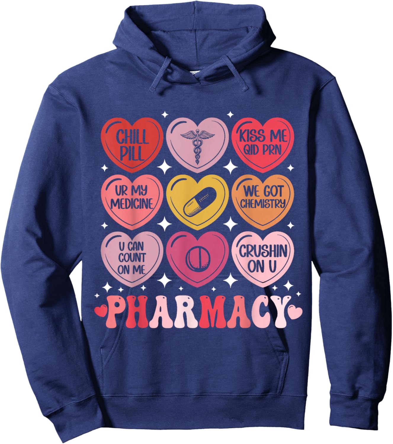 Pharmacy Valentine's Day Pharmacist VDay Pharm Hearts Candy Hoodie - Hoodie | Navy