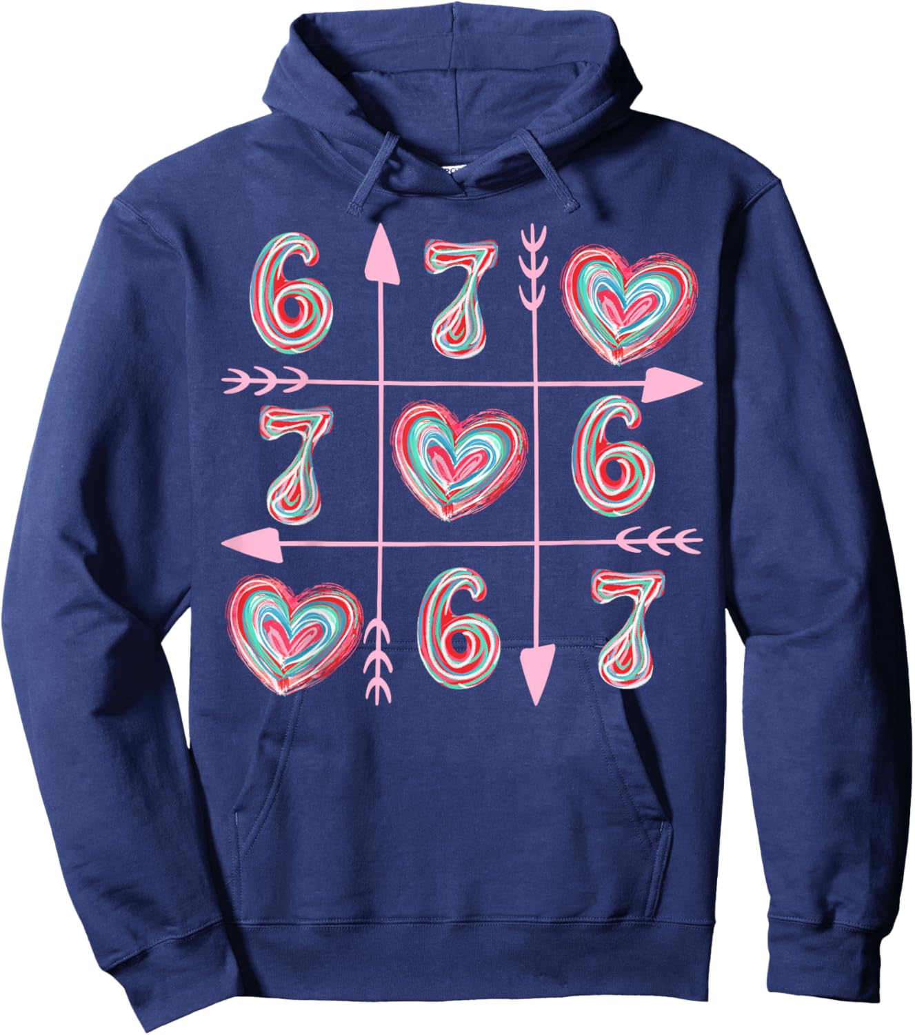 Valentine Six Seven 67 Meme Heart Boy Girl Colorful Hoodie - Hoodie | Navy