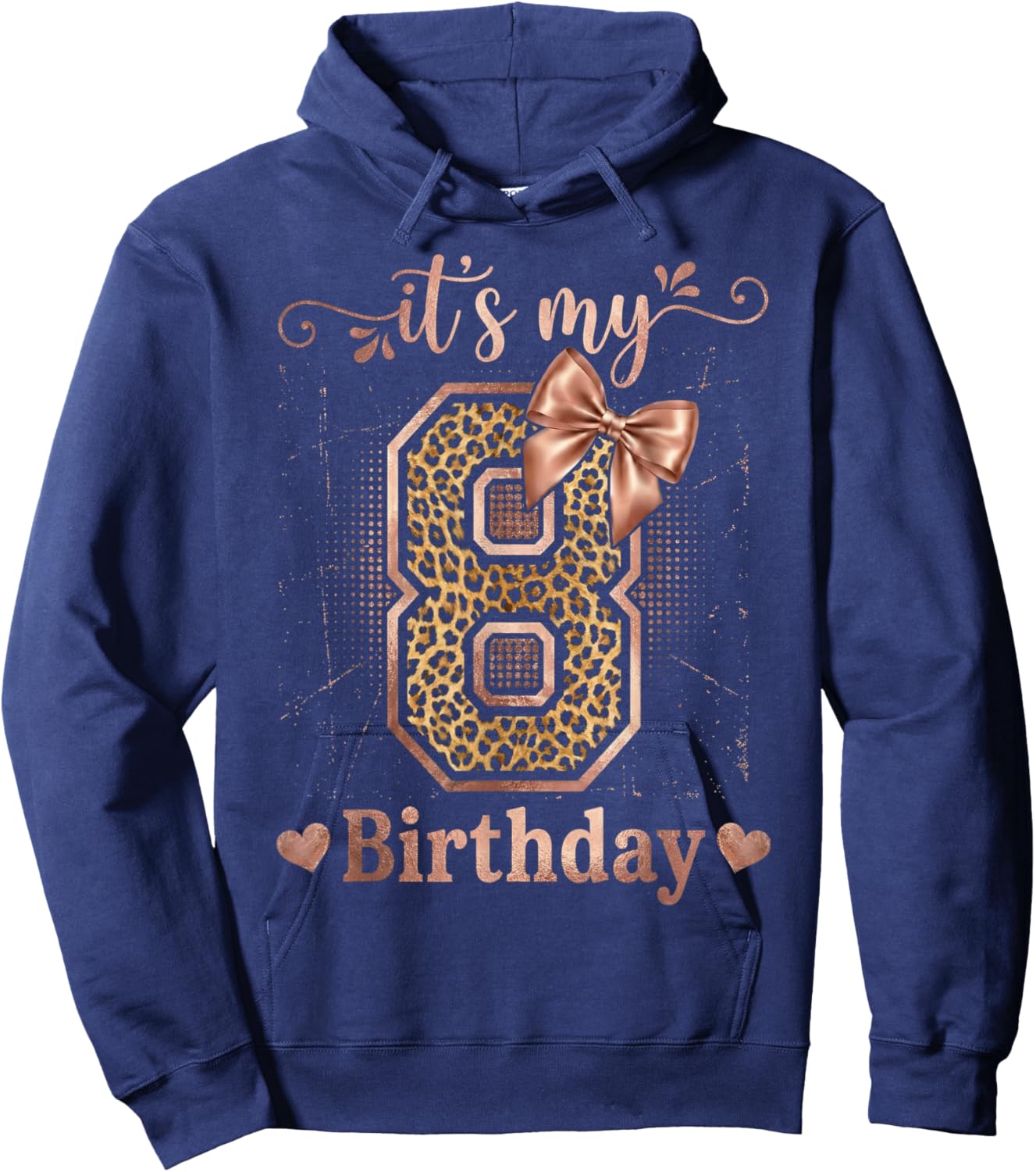 It's My 8th Birthday Girl Coquette Bow 8 Year Old Leopard Hoodie - Hoodie | Navy