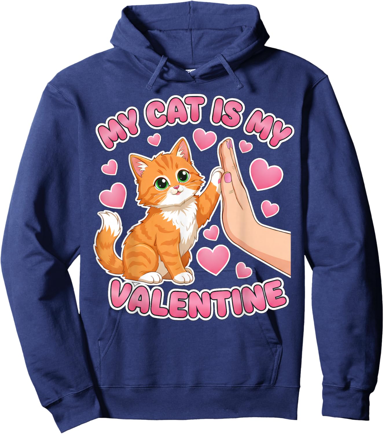 My Cat is My Valentine Cute Cat Heart Valentines Day Lovers Hoodie - Hoodie | Navy