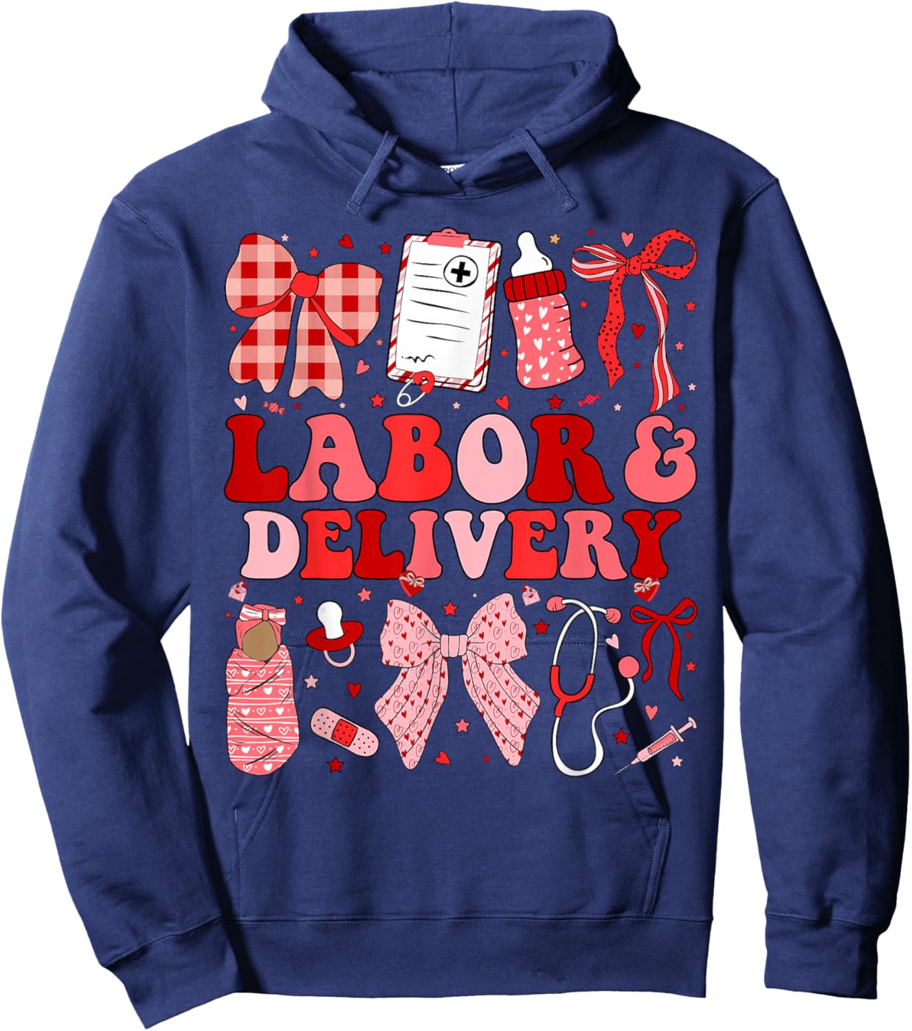 Labor and Delivery Nurse Coquette L&D Nurse Valentines Hoodie - Hoodie | Navy