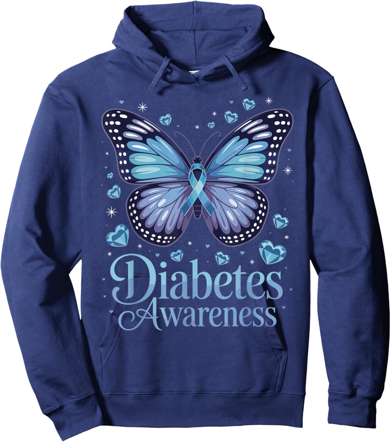 Diabetes Awareness Butterfly Blue Ribbon T1D Hoodie - Hoodie | Navy