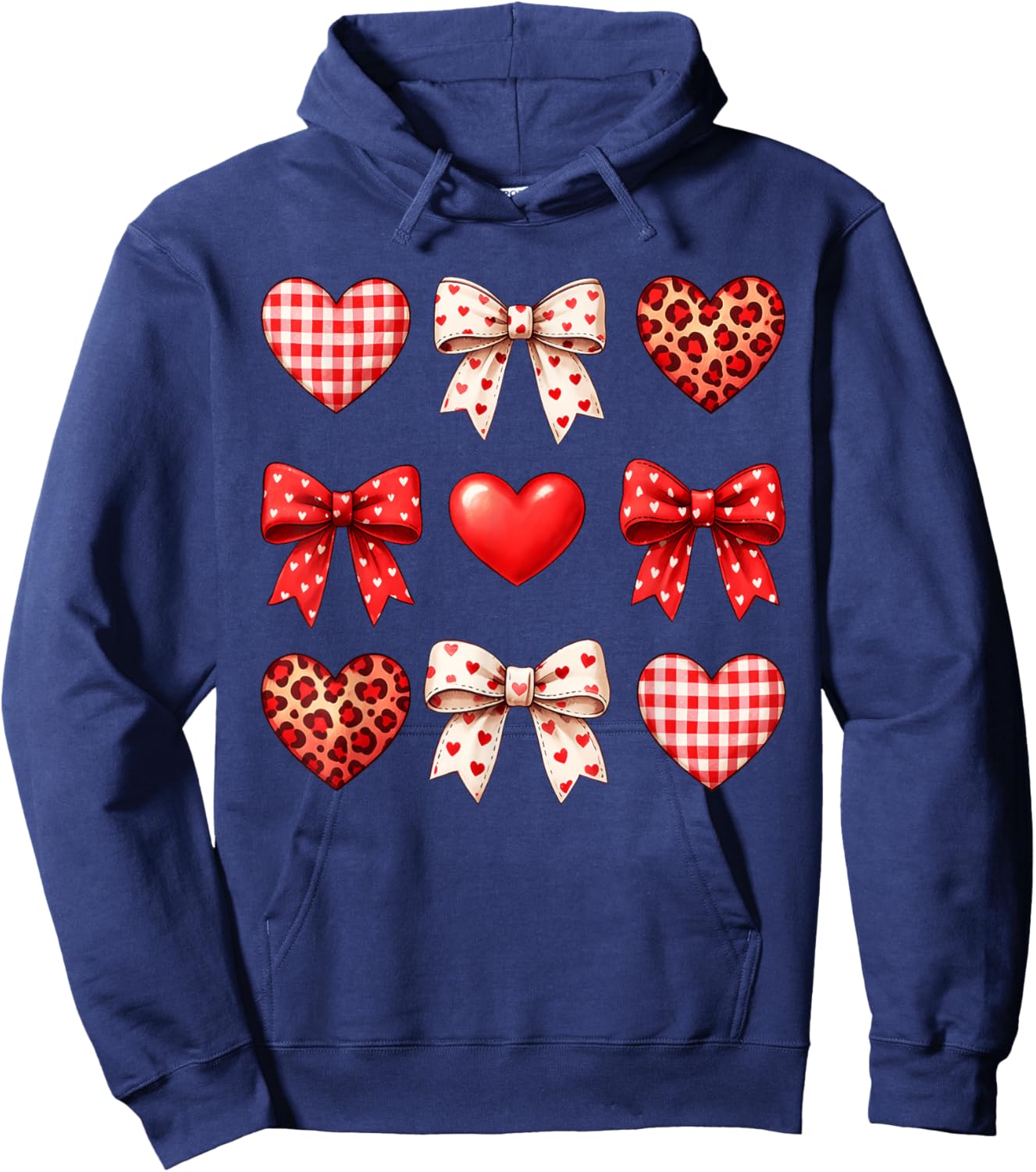 Cute Girls Women Valentines Heart Coquette Bow Kids Teens Hoodie - Hoodie | Navy