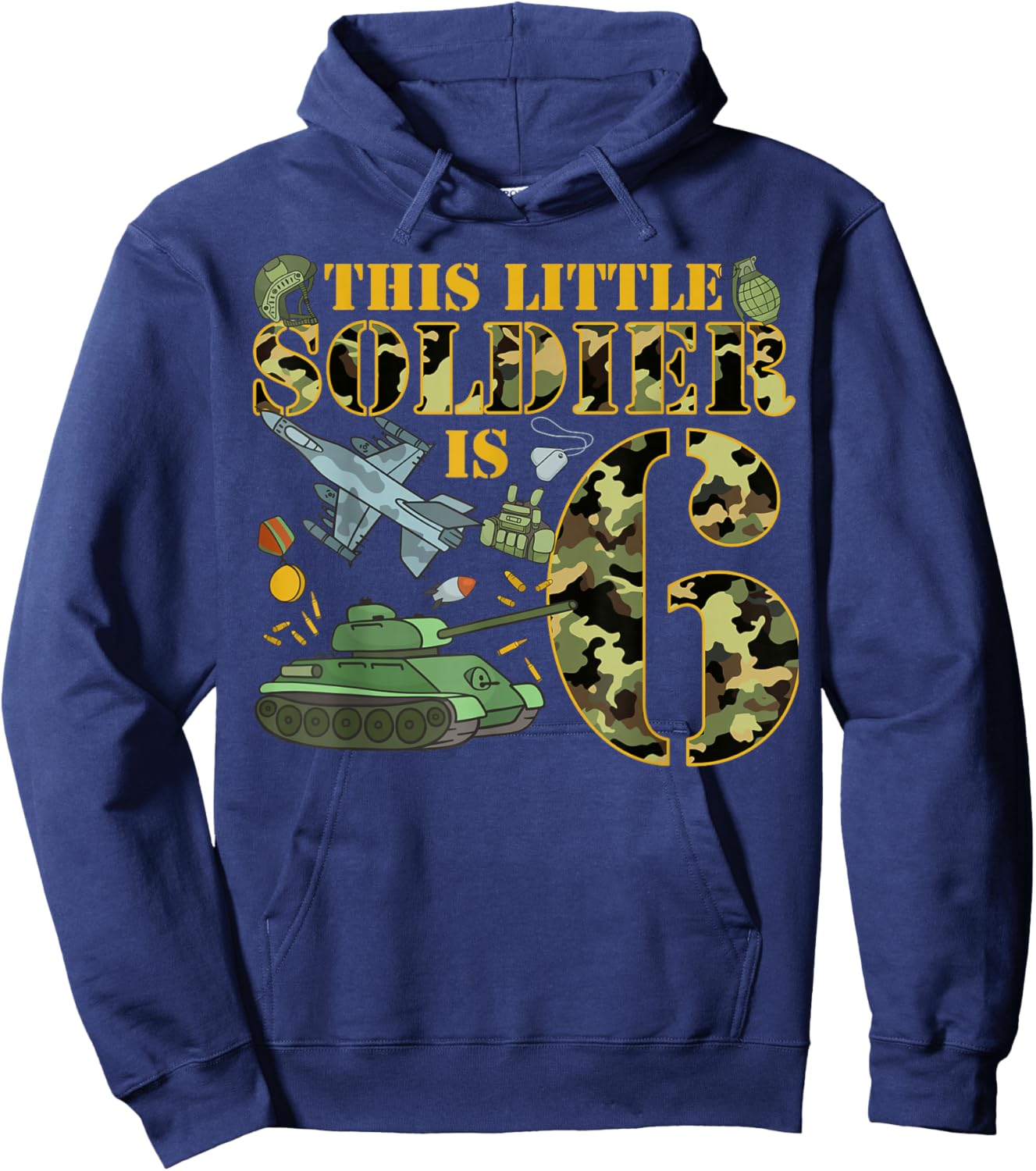 6 Years Old Soldier Birthday Boy 6th Birthday Camo Hoodie - Hoodie | Navy