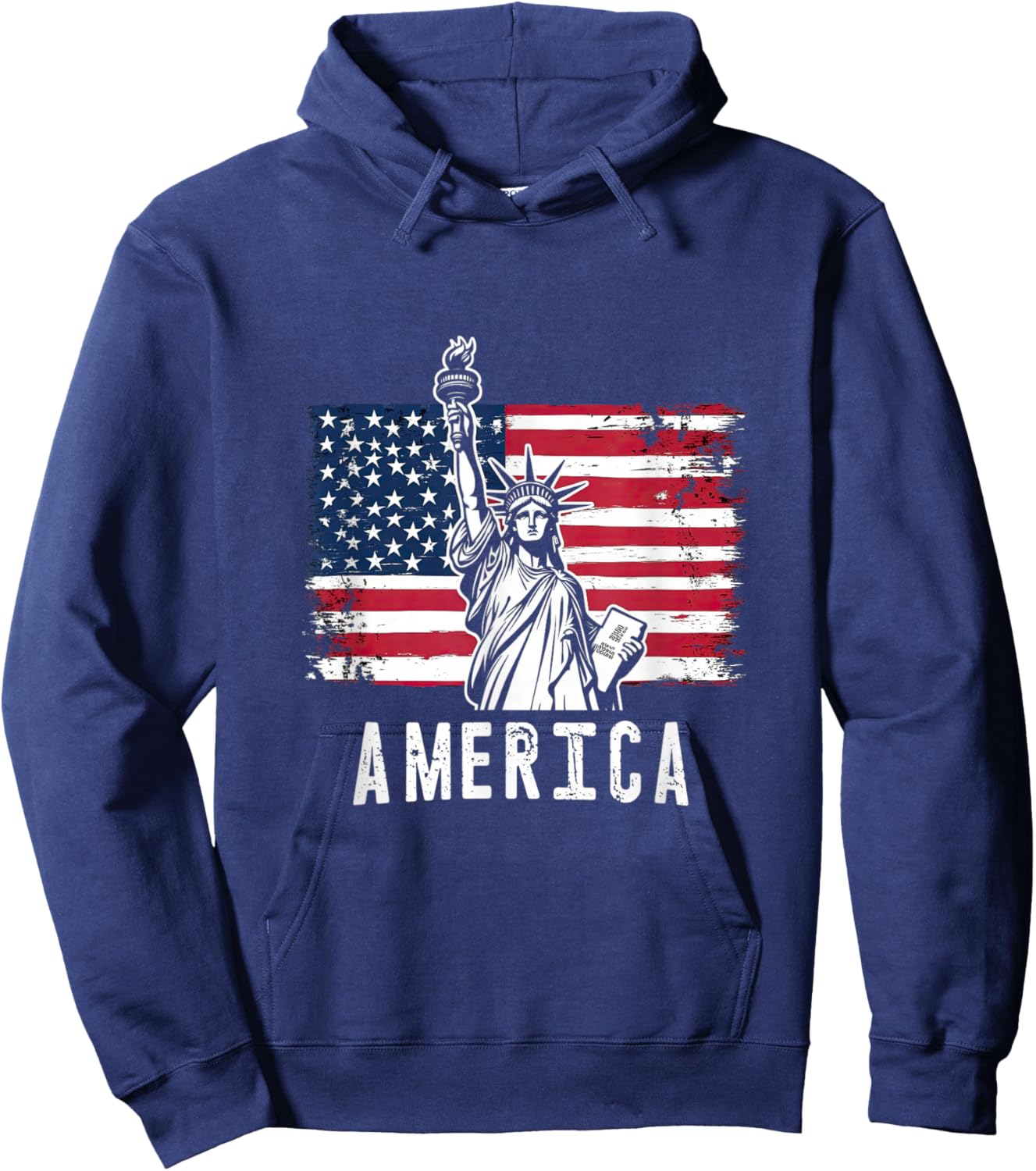 America Flag with Statue of Liberty Vintage Art Hoodie - Hoodie | Navy