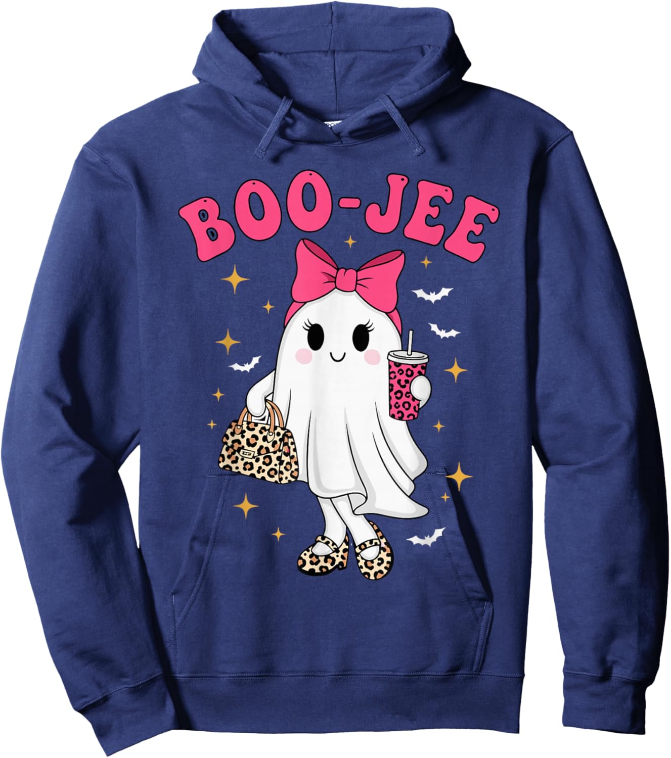 Coquette Leopard Ghost Coffee Boo-JEE Halloween Hoodie - Hoodie | Navy