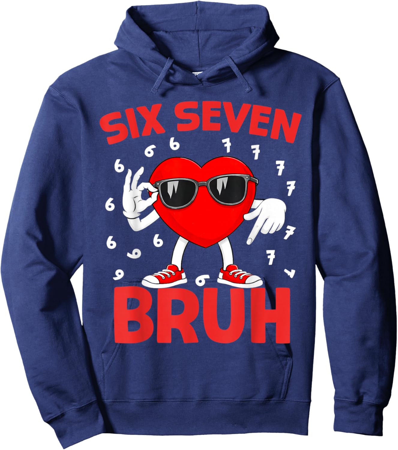 Six Seven 67 Bruh 6 7 Meme Funny Valentines Heart Boys Kids Hoodie - Hoodie | Navy