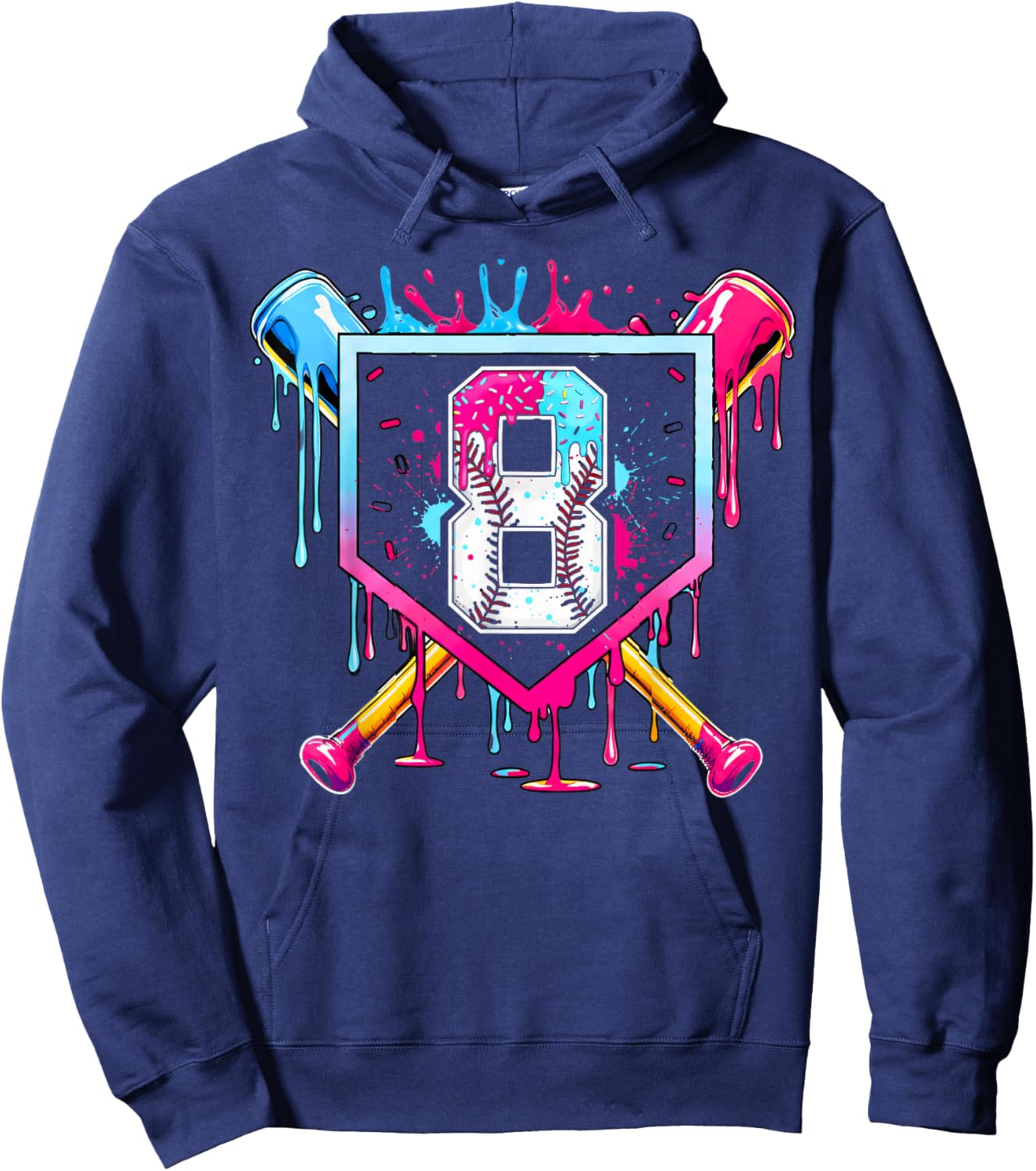 8th Birthday Boys Baseball Ice Cream Drip Boys Baseball Hoodie - Hoodie | Navy