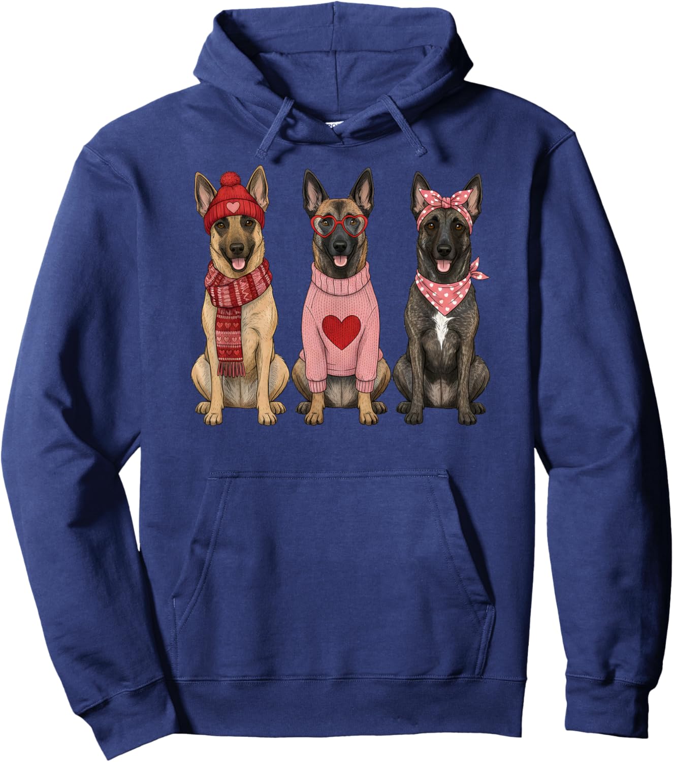 Cute Belgian Malinois Valentine Dog Hoodie - Hoodie | Navy