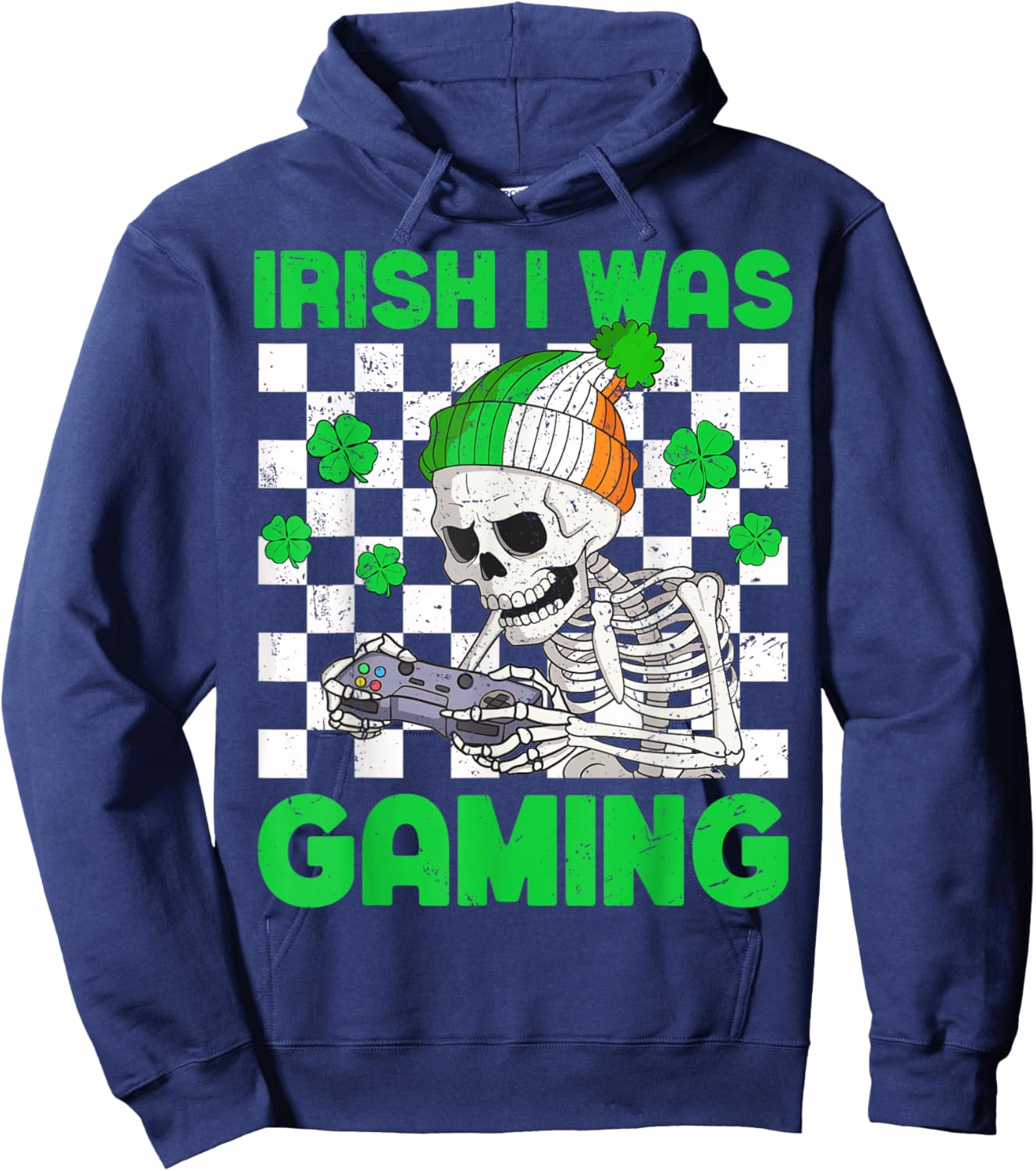 Irish I was Gaming Boys St Patricks Day Skeleton Gamer Hoodie - Hoodie | Navy