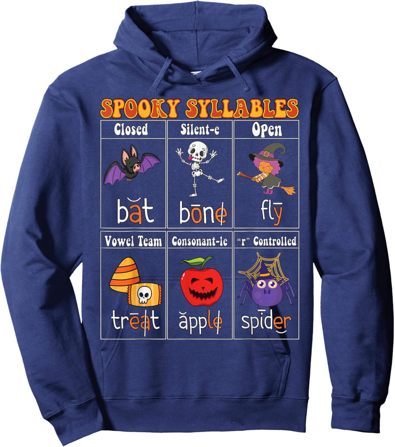Spooky Syllables Teacher Funny Halloween Educational Kids Hoodie - Hoodie | Navy