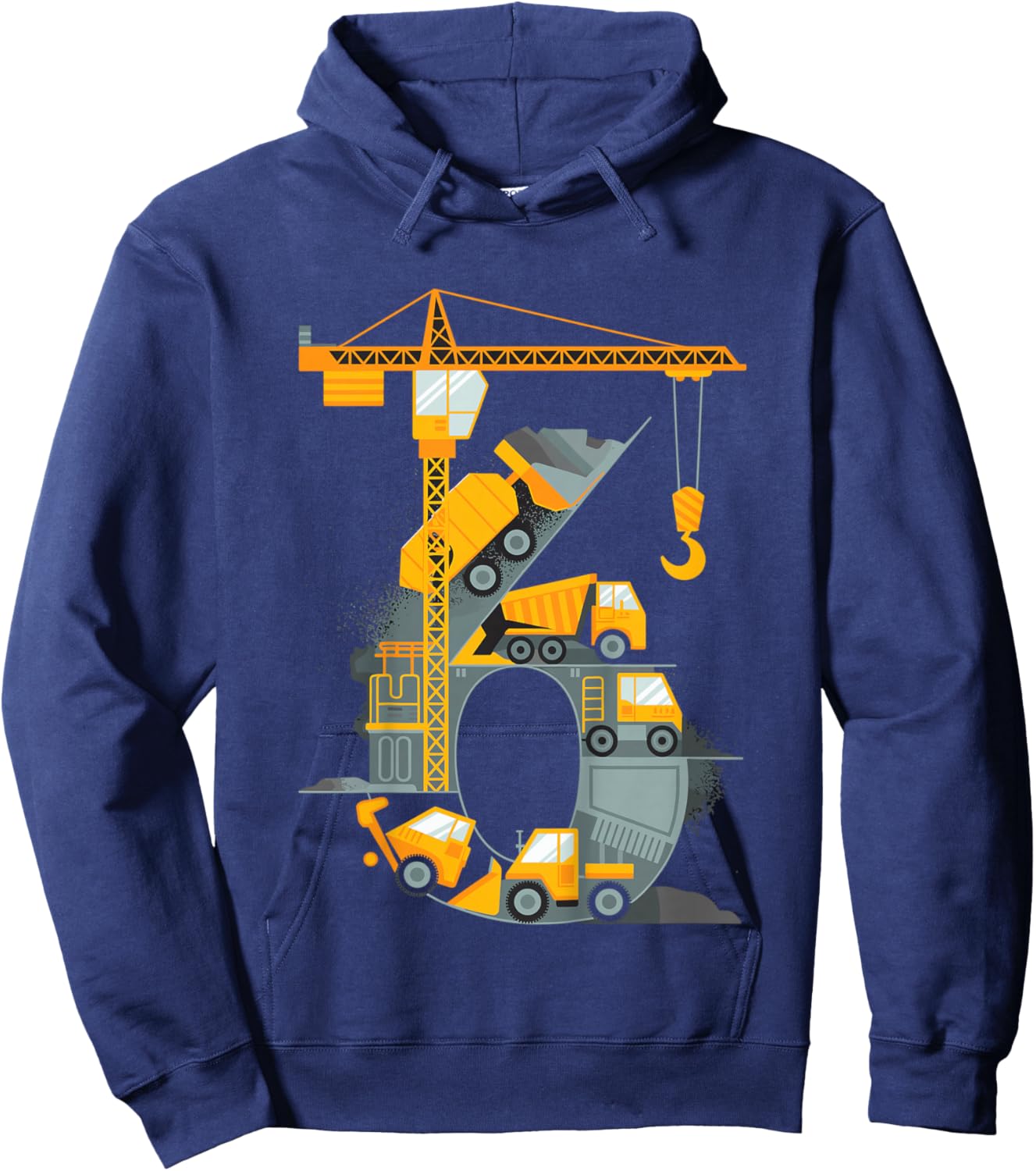 Kids 6 Year Construction Excavator 6nd Birthday Boy Hoodie - Hoodie | Navy