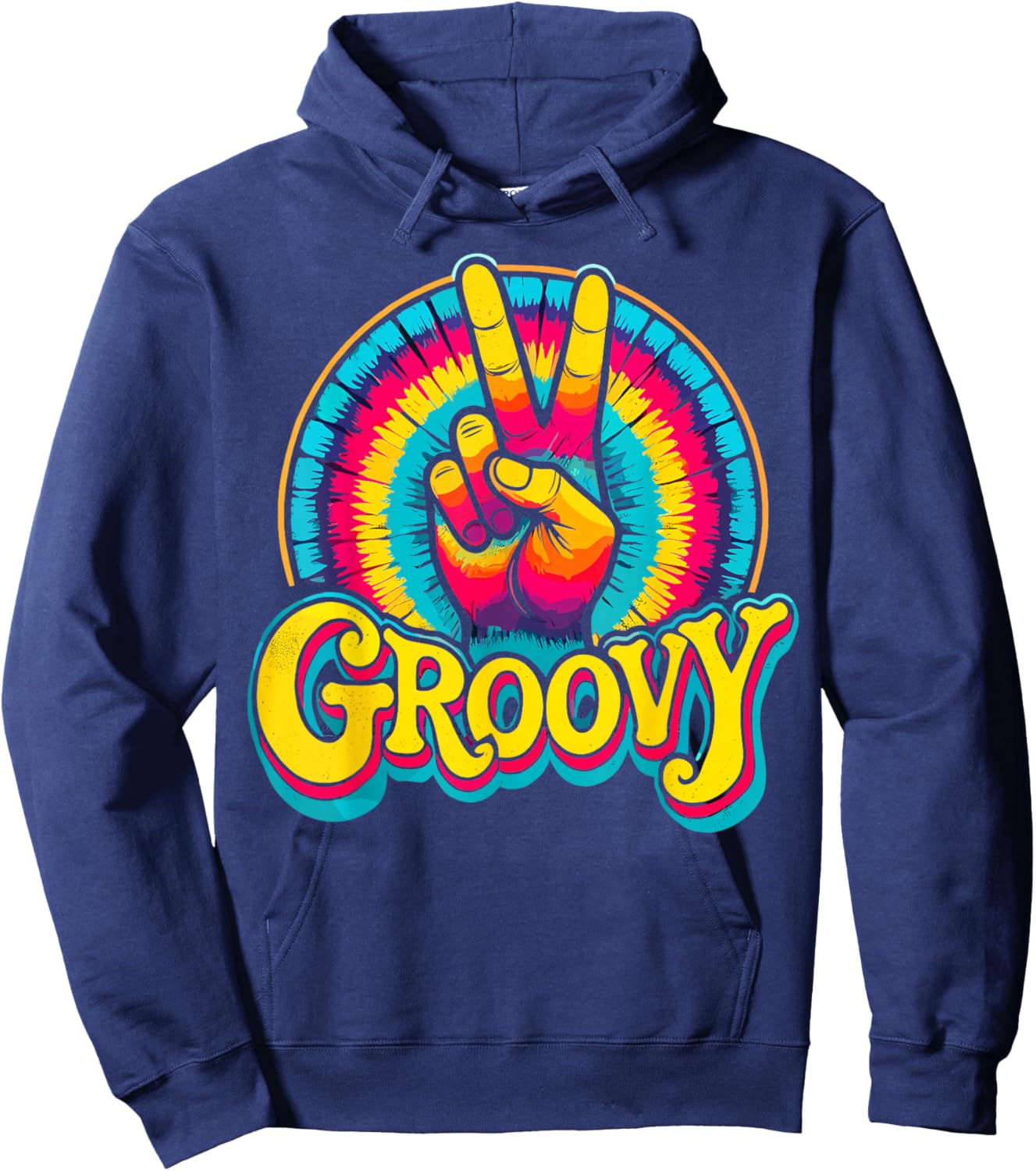 Groovy Peace Sign Hippie Retro Tie Dye Hoodie - Hoodie | Navy