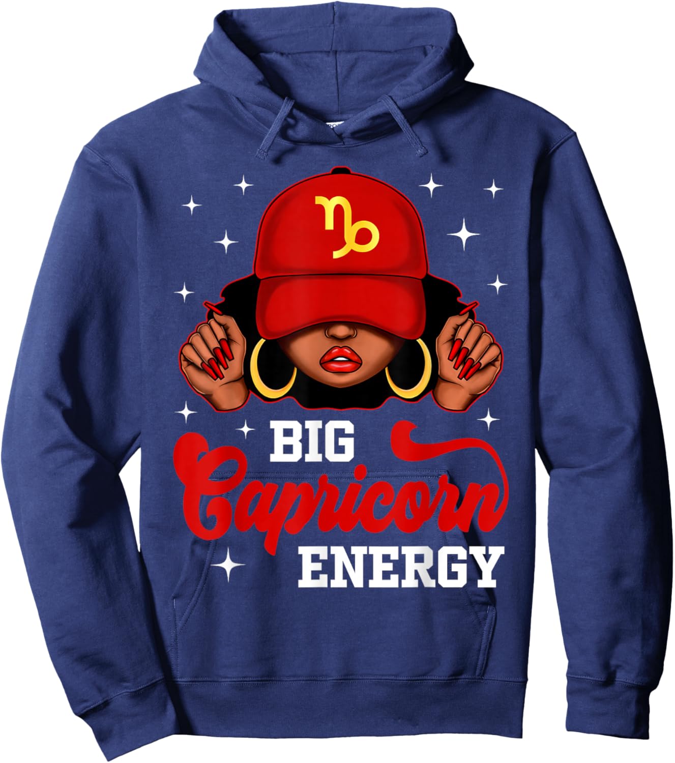 Big Capricorn Energy Black Woman with Red Cap Zodiac Hoodie - Hoodie | Navy