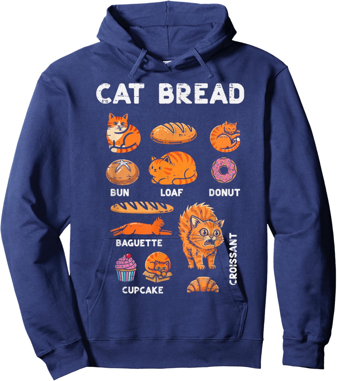 Cat Bread Bun Loaf Cute Kitten Kitty Food Pun Women Men Kids Hoodie - Hoodie | Navy