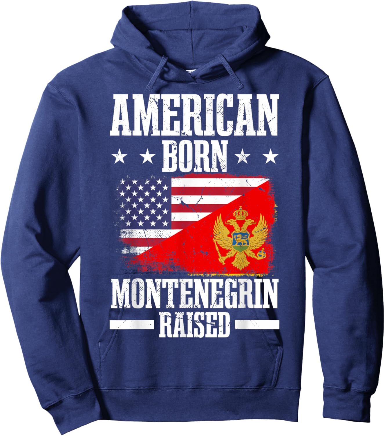 Montenegro Half American Flag Montenegrin Roots Hoodie - Hoodie | Navy