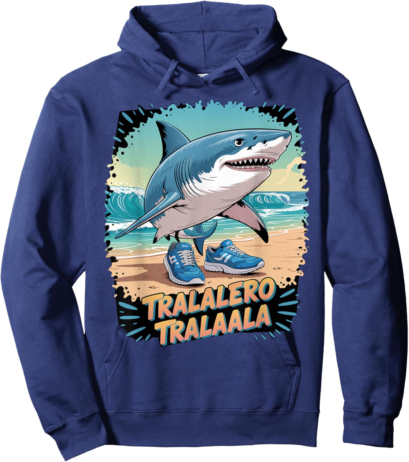 Tralalero Tralala Italian Brainrot Meme Sneaker Shark Boys Hoodie - Hoodie | Navy