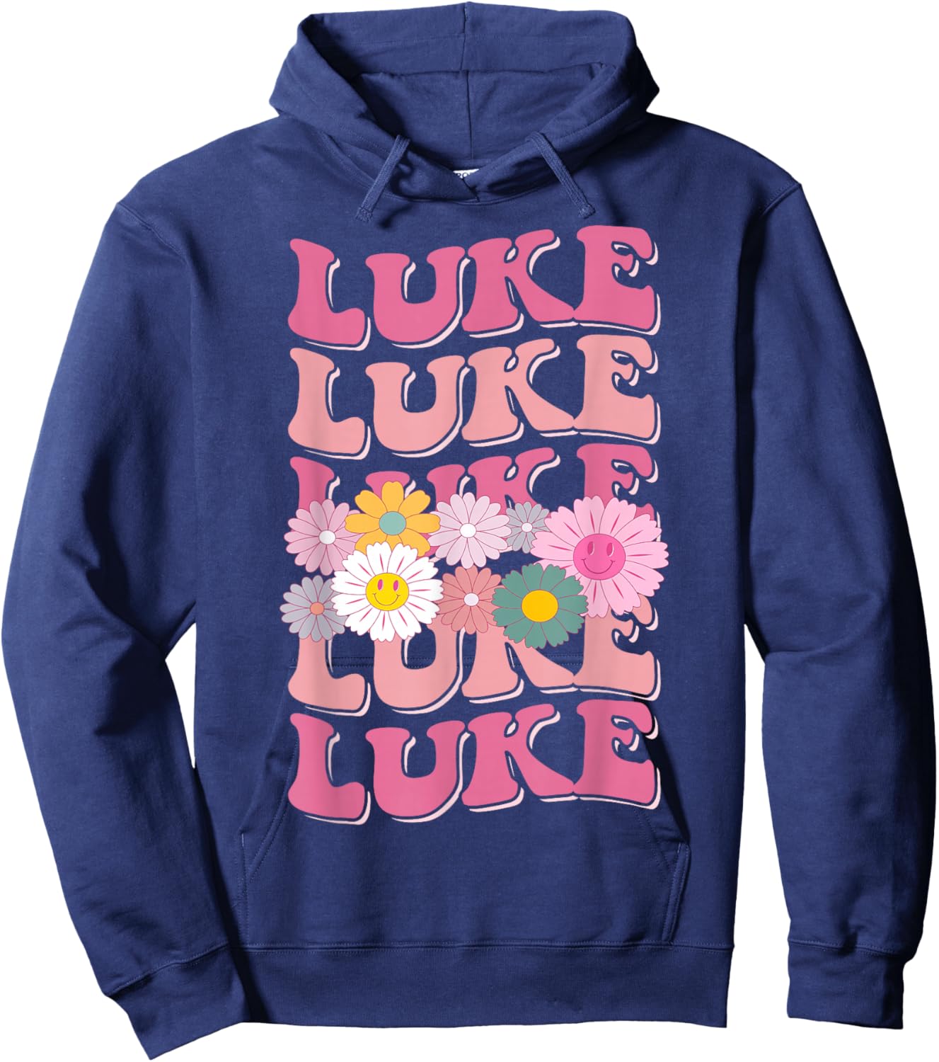 Girl Retro Luke First Name Personalized Groovy 80's Hoodie - Hoodie | Navy