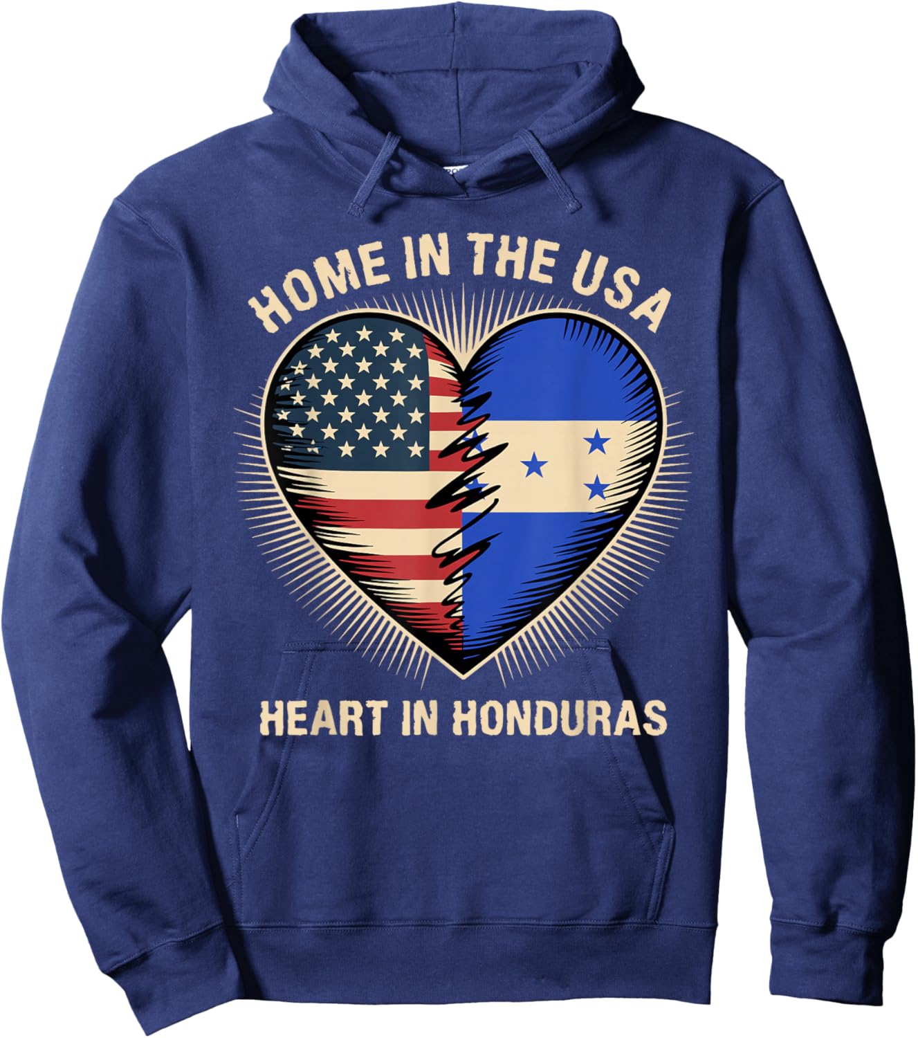 Home in The USA Heart in Honduran American Honduras Hoodie - Hoodie | Navy