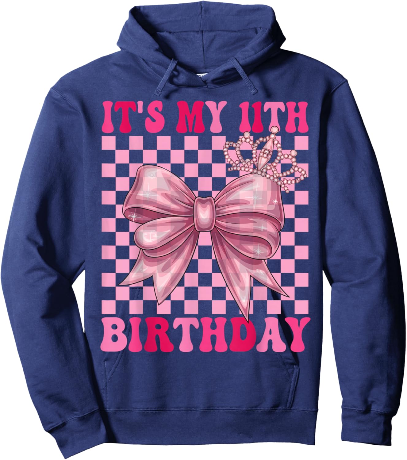 11th Birthday Girl Coquette Bow 11 Year Old Party Girl Hoodie - Hoodie | Navy