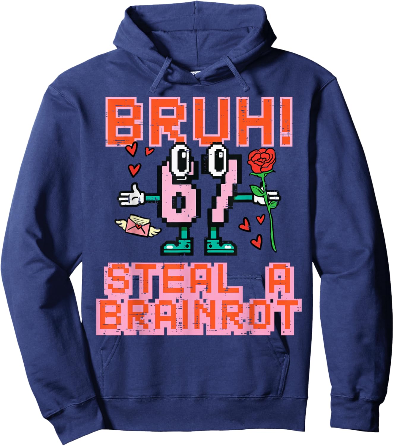 Bruh Steal A Brainrot Meme 6 7 Valentines Day Kids Boy Youth Hoodie - Hoodie | Navy