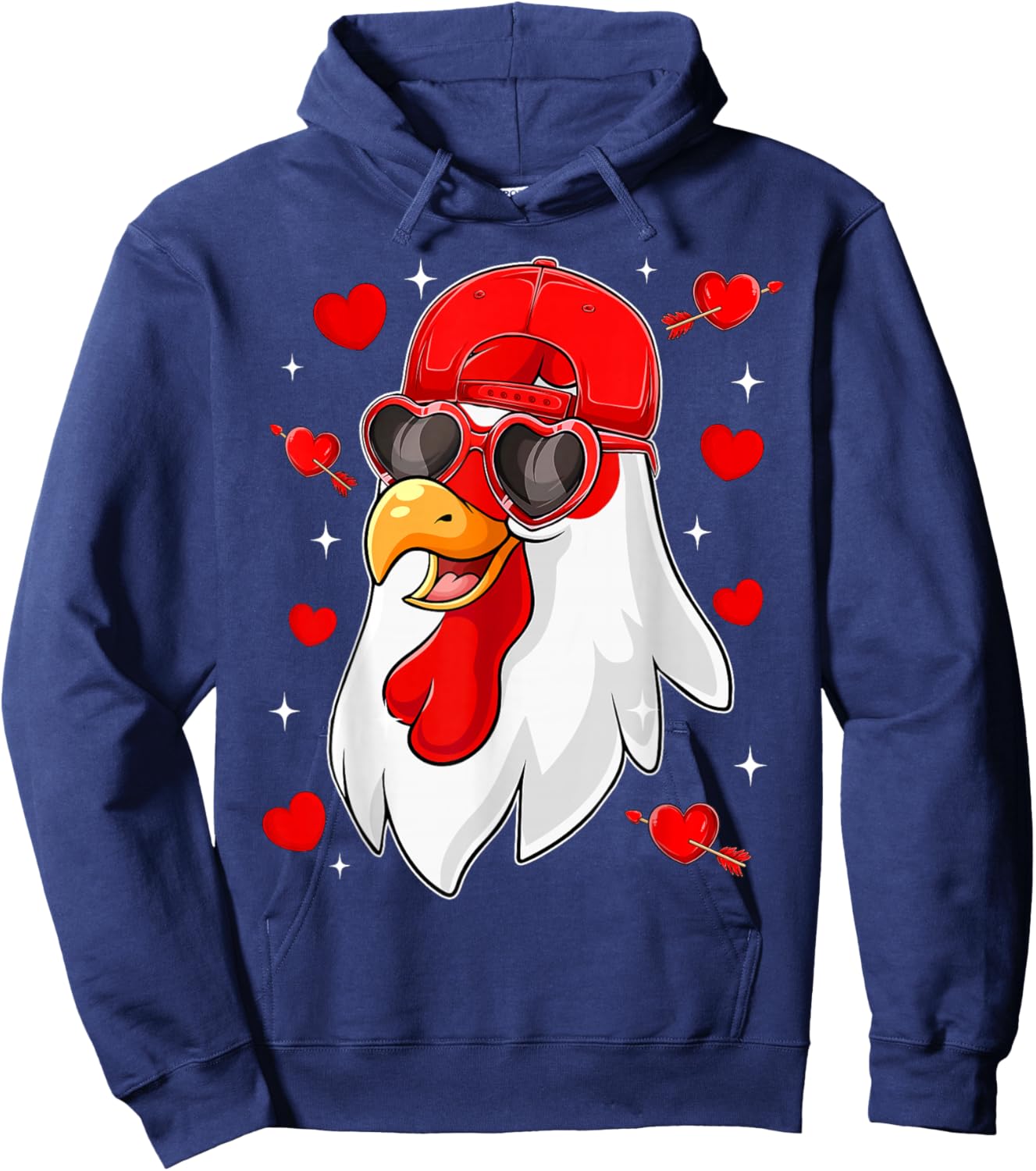 Funny Chicken with Hearts Happy Valentines Boys Men Hoodie - Hoodie | Navy