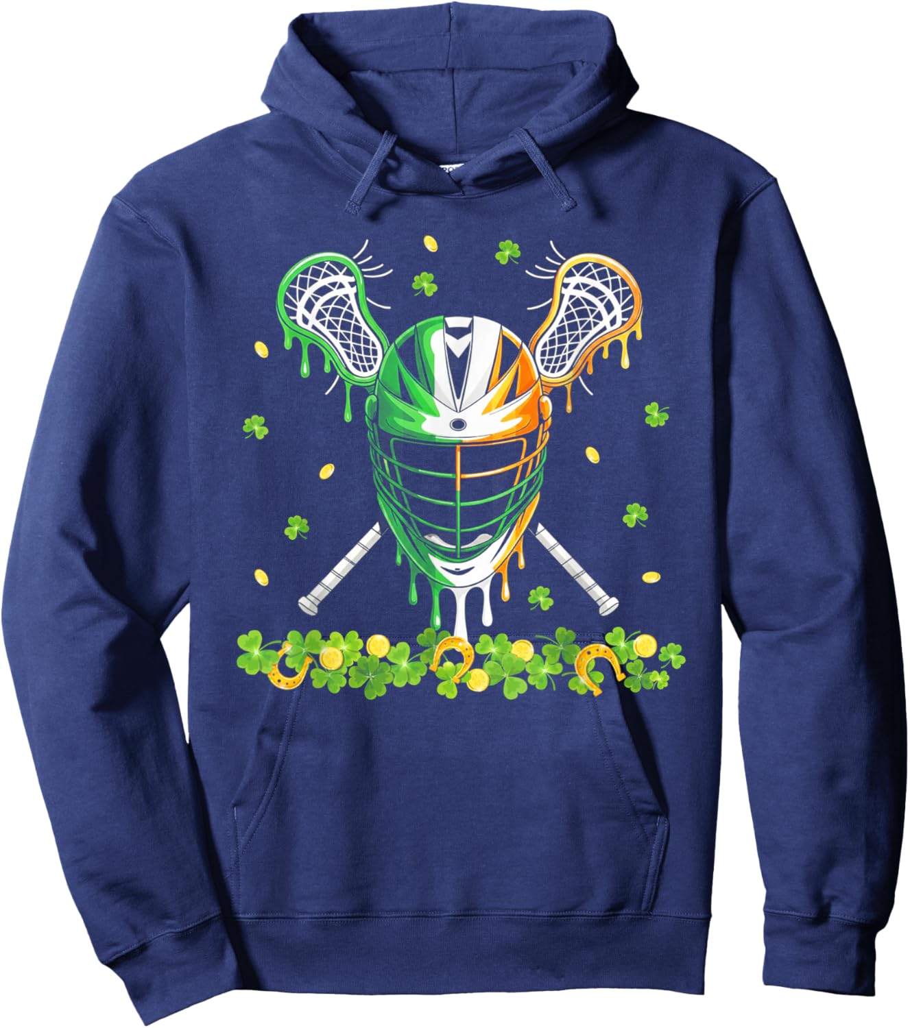 St Patrick’s Day Lacrosse Drip Lax Helmet Sticks Shamrock Hoodie - Hoodie | Navy