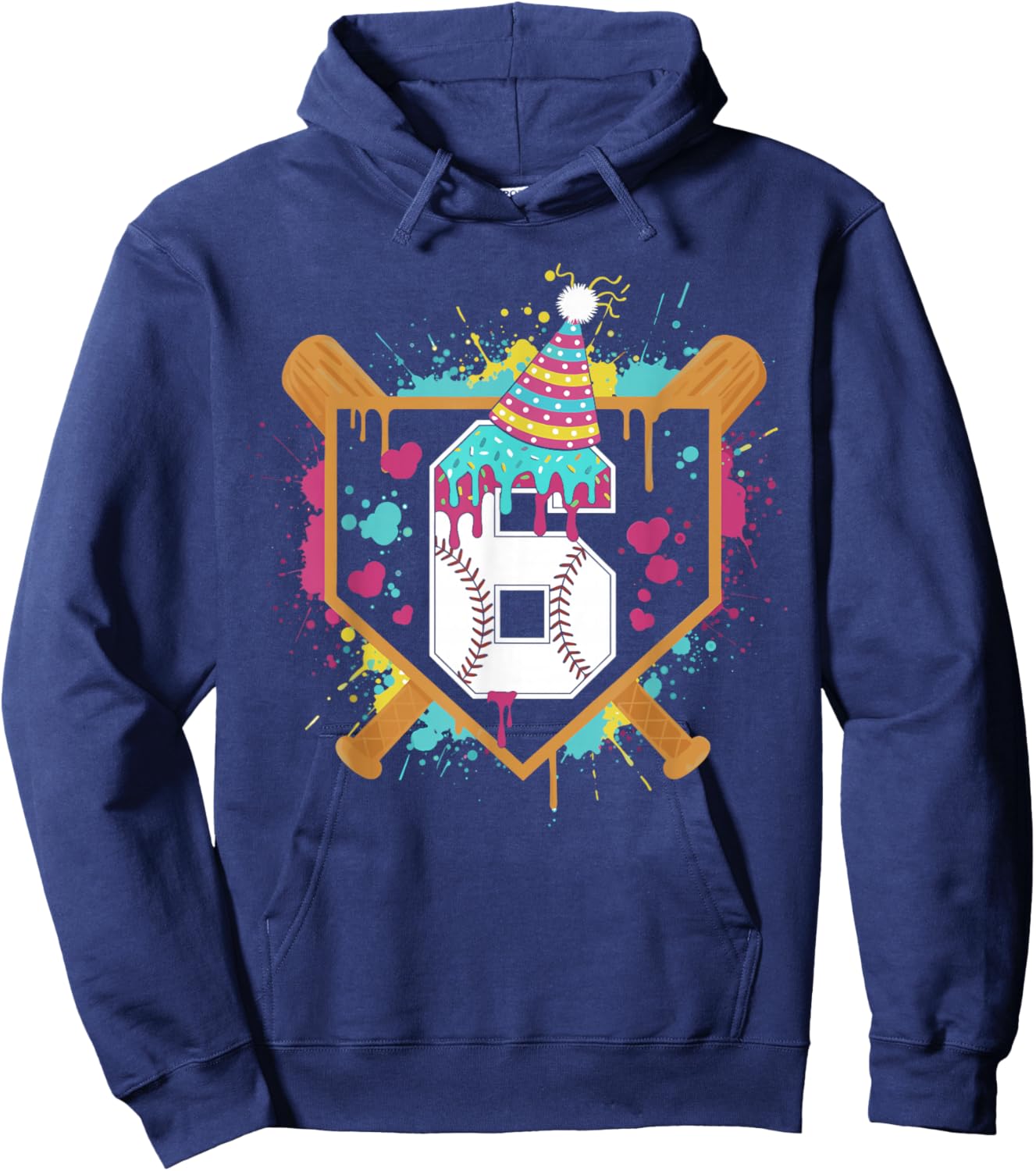 6th Birthday Baseball Drip Number 6 Year Old Birthday Boy Hoodie - Hoodie | Navy