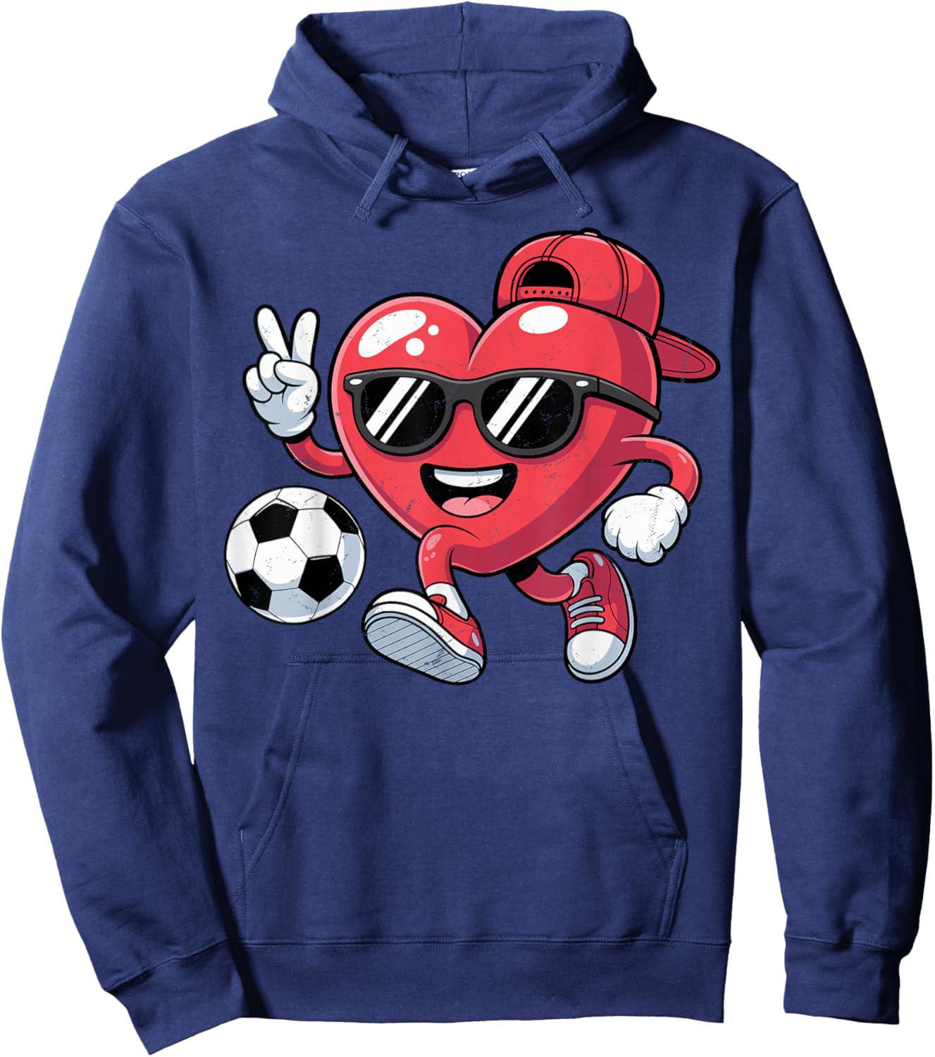 Valentines Day Heart Playing Soccer Boys Men Kids Hoodie - Hoodie | Navy