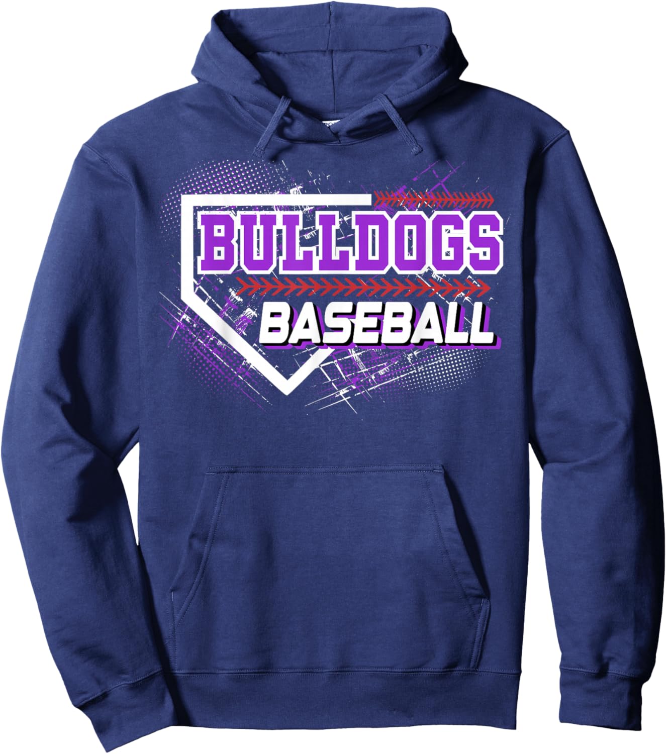 Bulldogs Baseball School Spirit Purple Bulldog Mascot Team Hoodie - Hoodie | Navy