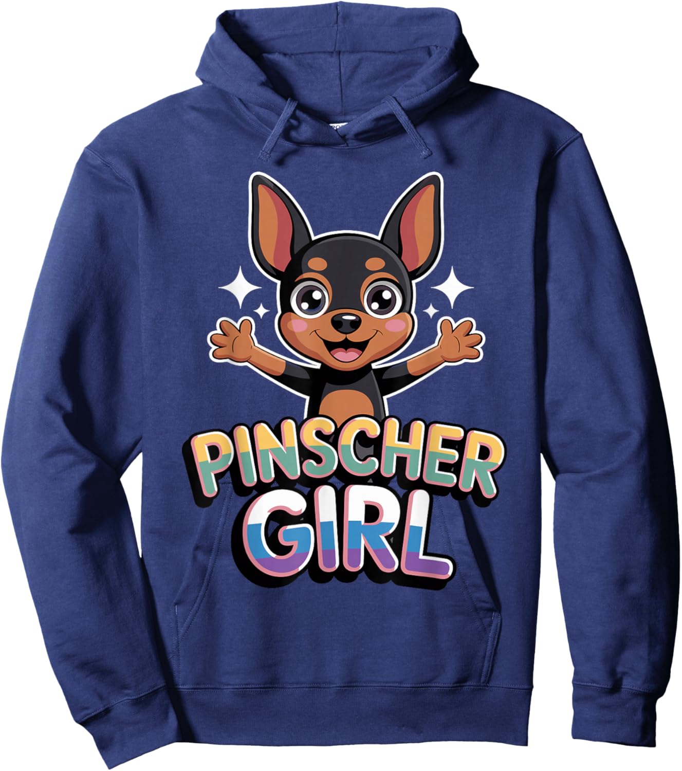 Pinscher Girl Cartoon Min Pin Small Mini Dog Pet Dog Breed Hoodie - Hoodie | Navy