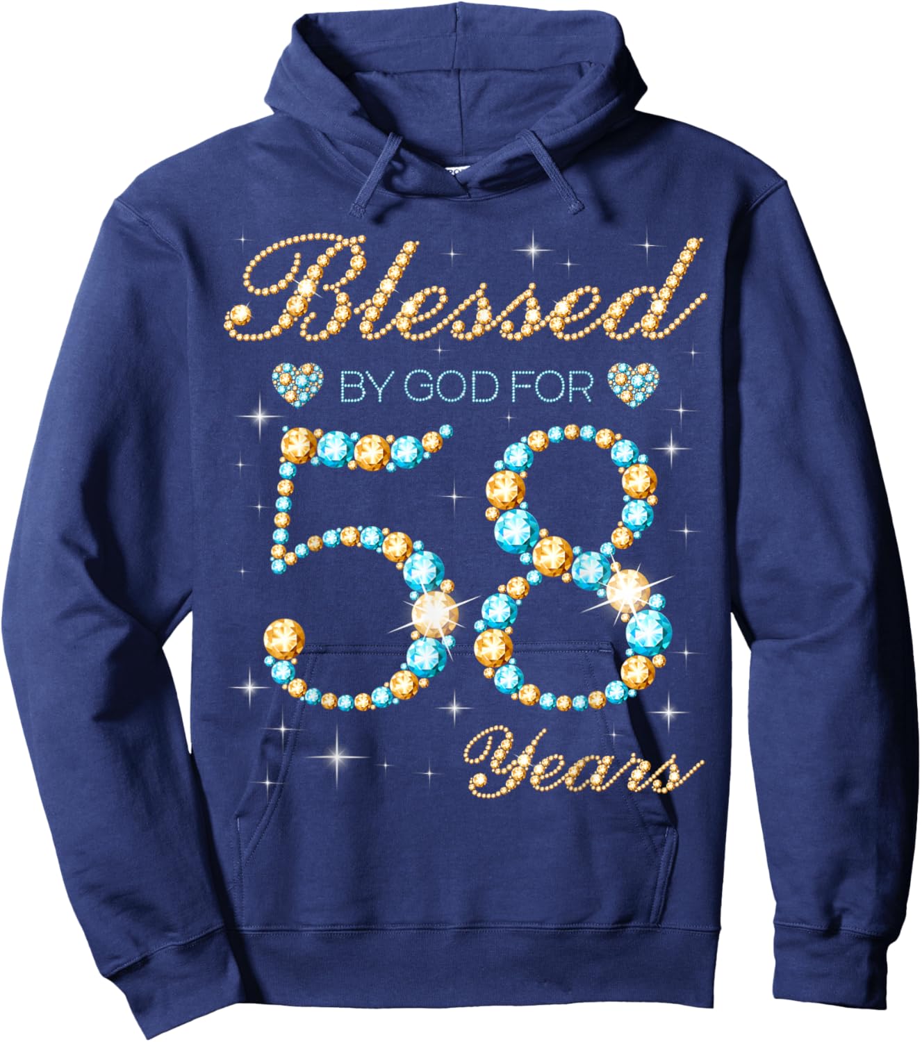 Blessed by God for 58 Years Old 58th Birthday Party Cute Hoodie - Hoodie | Navy