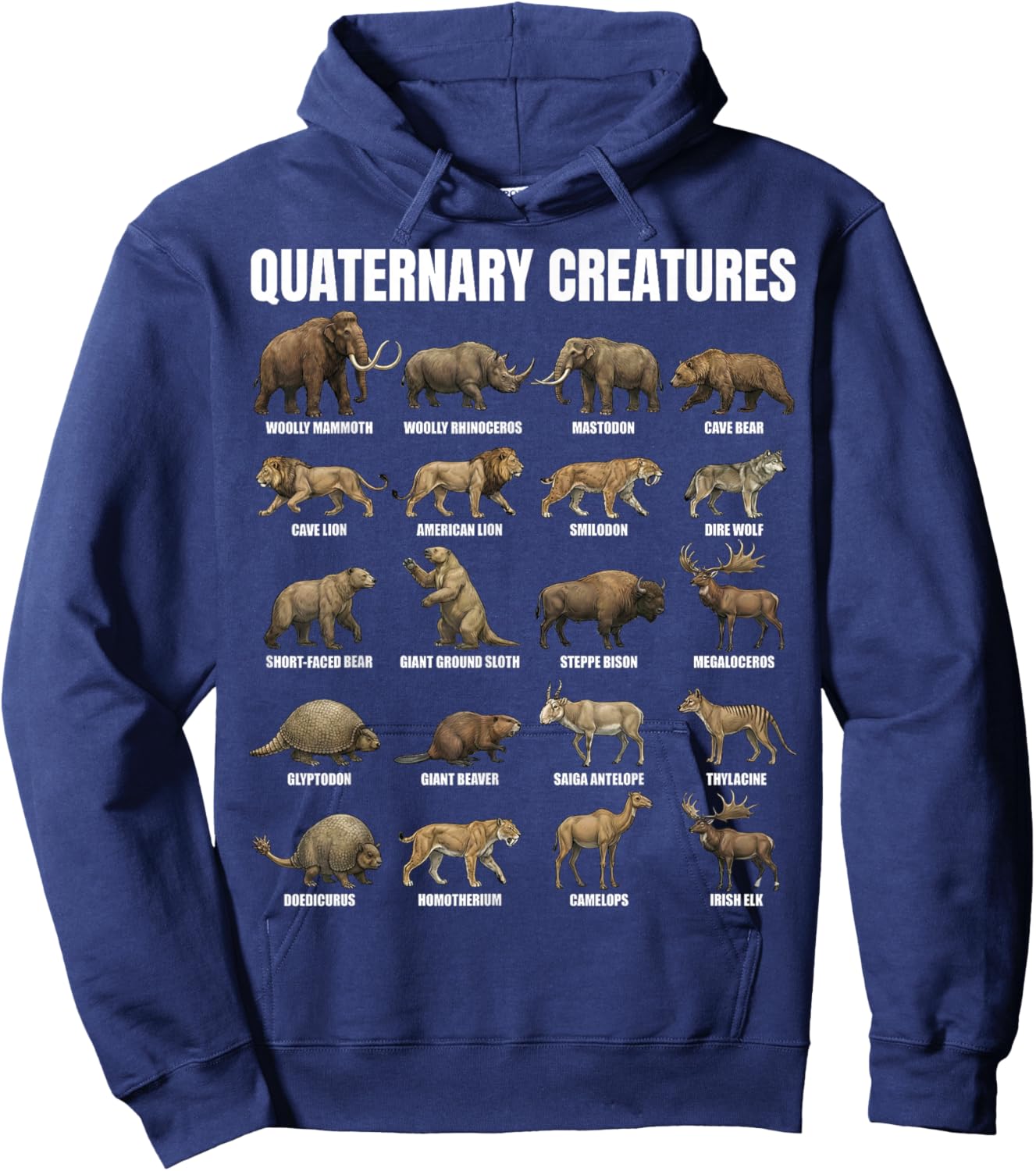 Quaternary Creatures Chart Pleistocene Megafauna Animals Hoodie - Hoodie | Navy