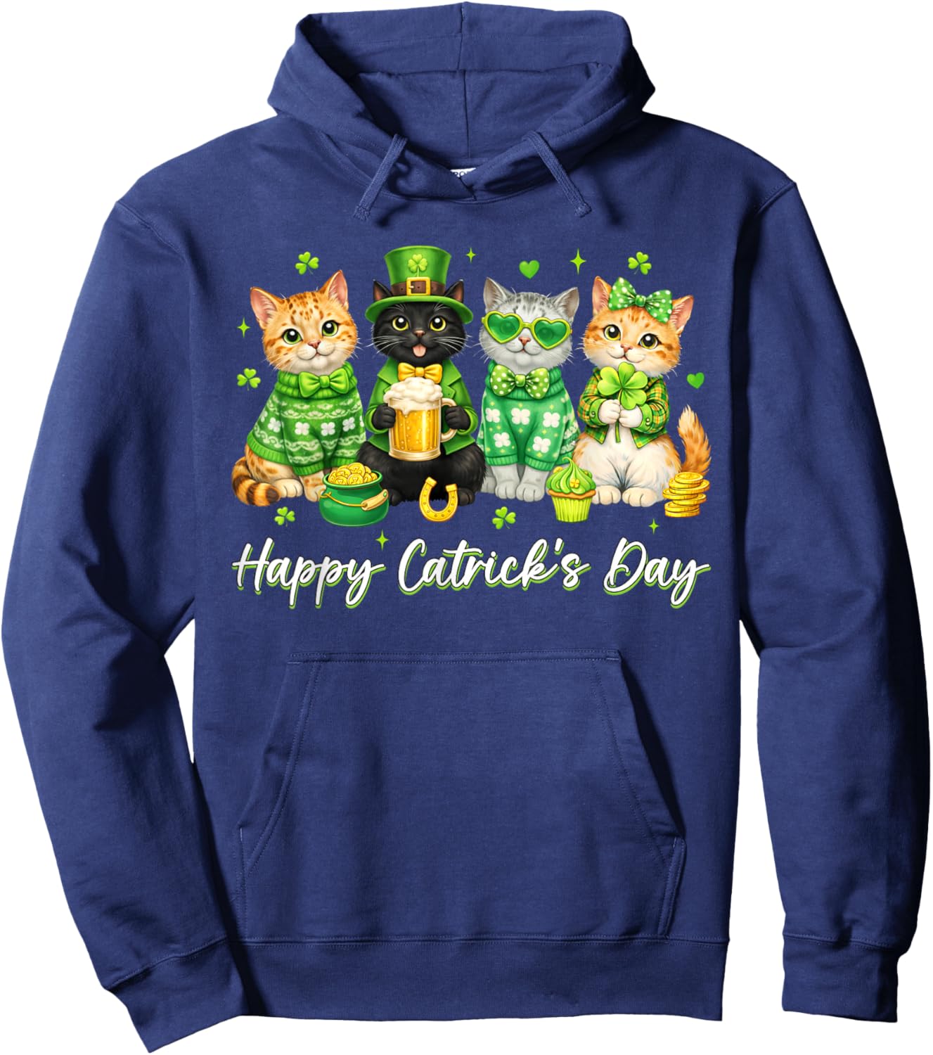 St Patricks Day Funny Catricks Day for Cat Lover Women Girls Hoodie - Hoodie | Navy