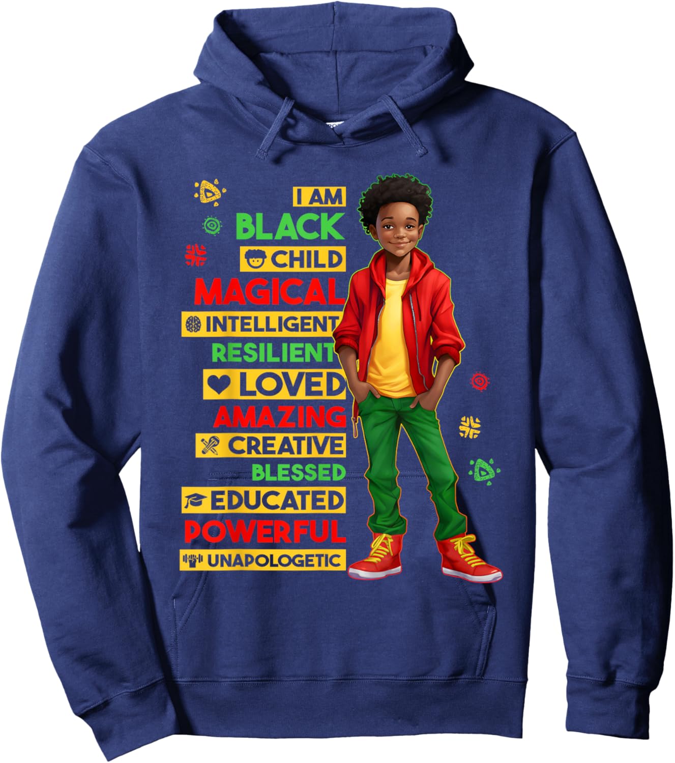 I Am Black Child History Month African American Kids Boys Hoodie - Hoodie | Navy