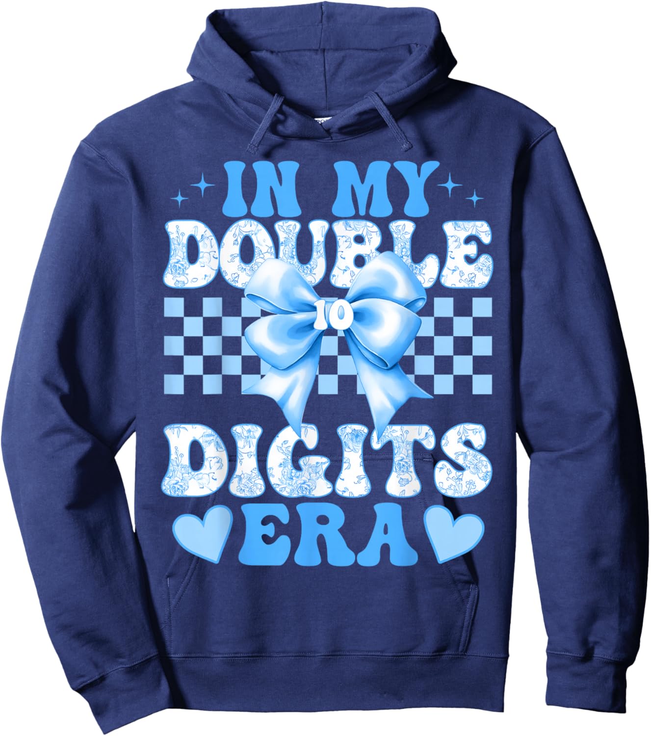 Groovy in My Double Digits Era 10th Birthday Coquette Bow Hoodie - Hoodie | Navy